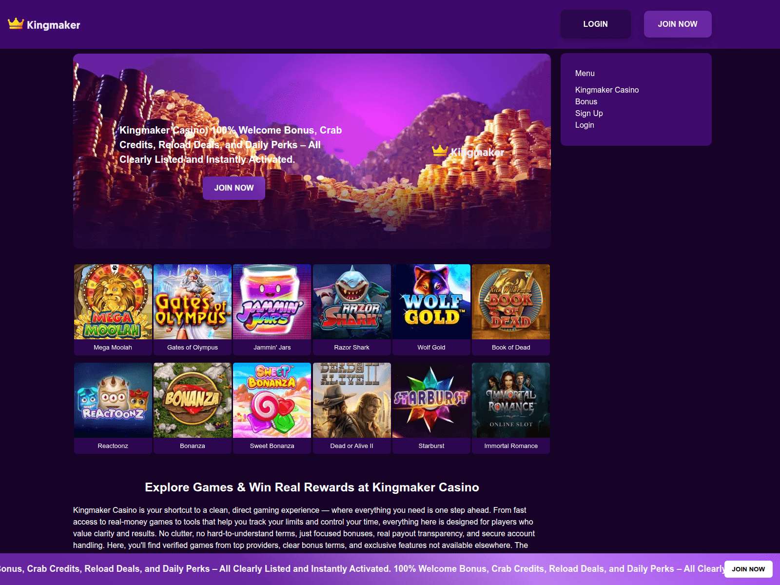 Screenshot of kingmaker-casino.info