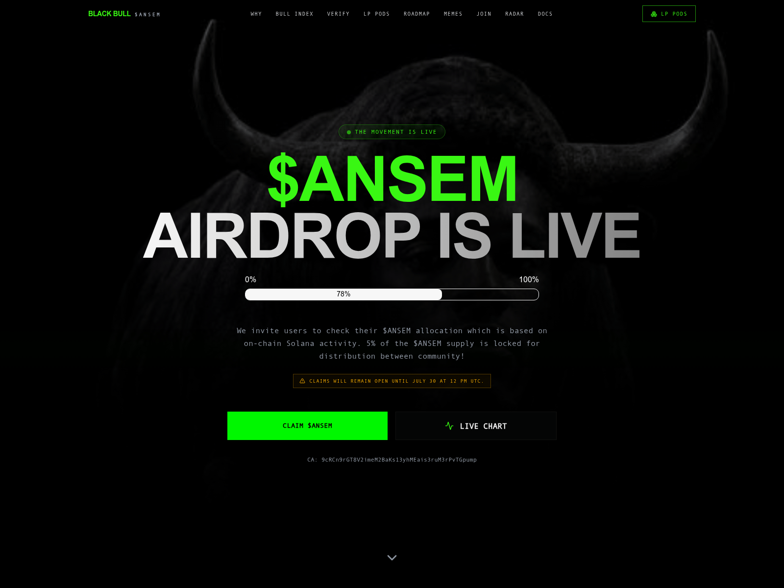 Screenshot of theblackbullsol.live