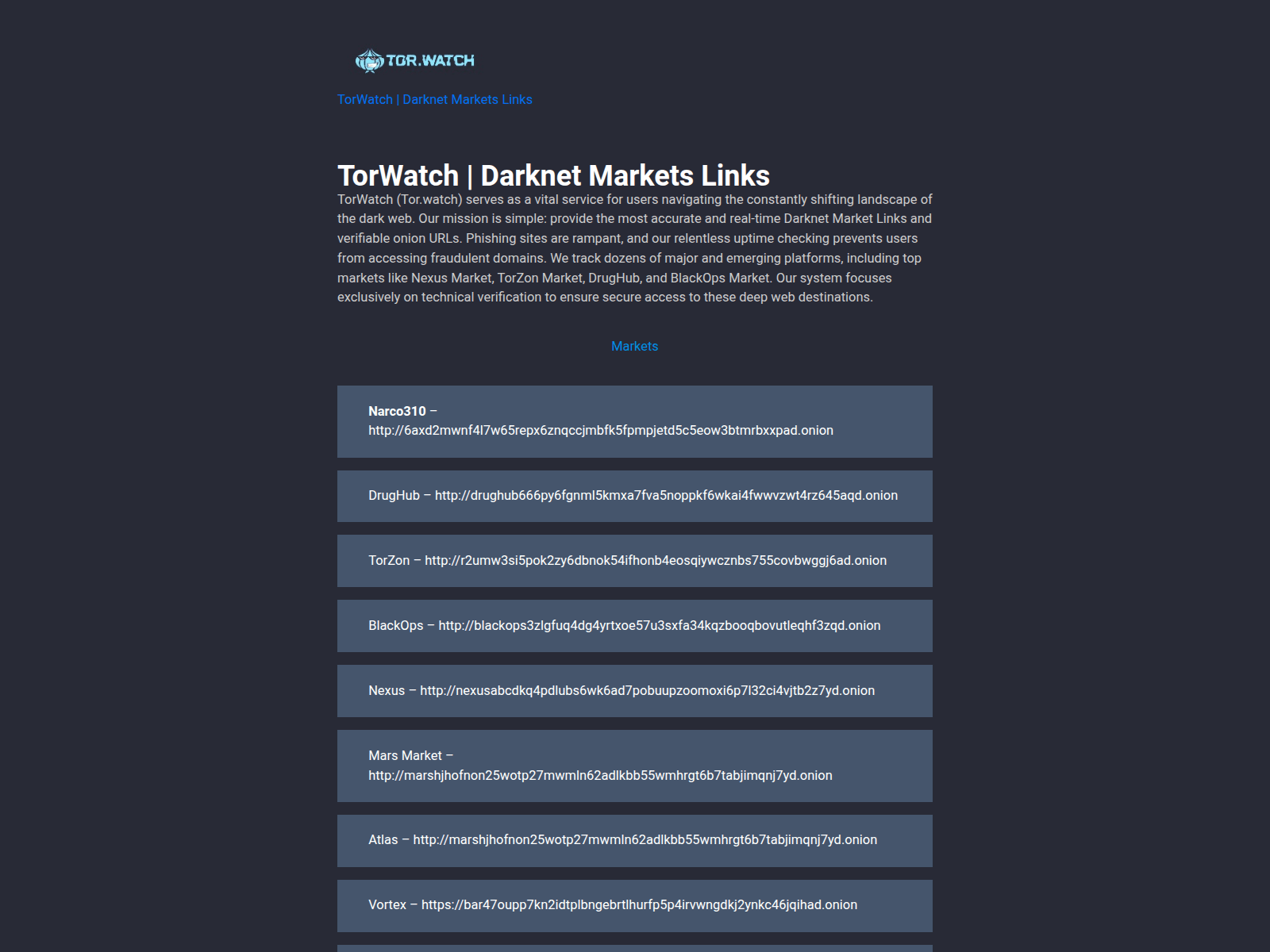Screenshot of tordotwatch.com