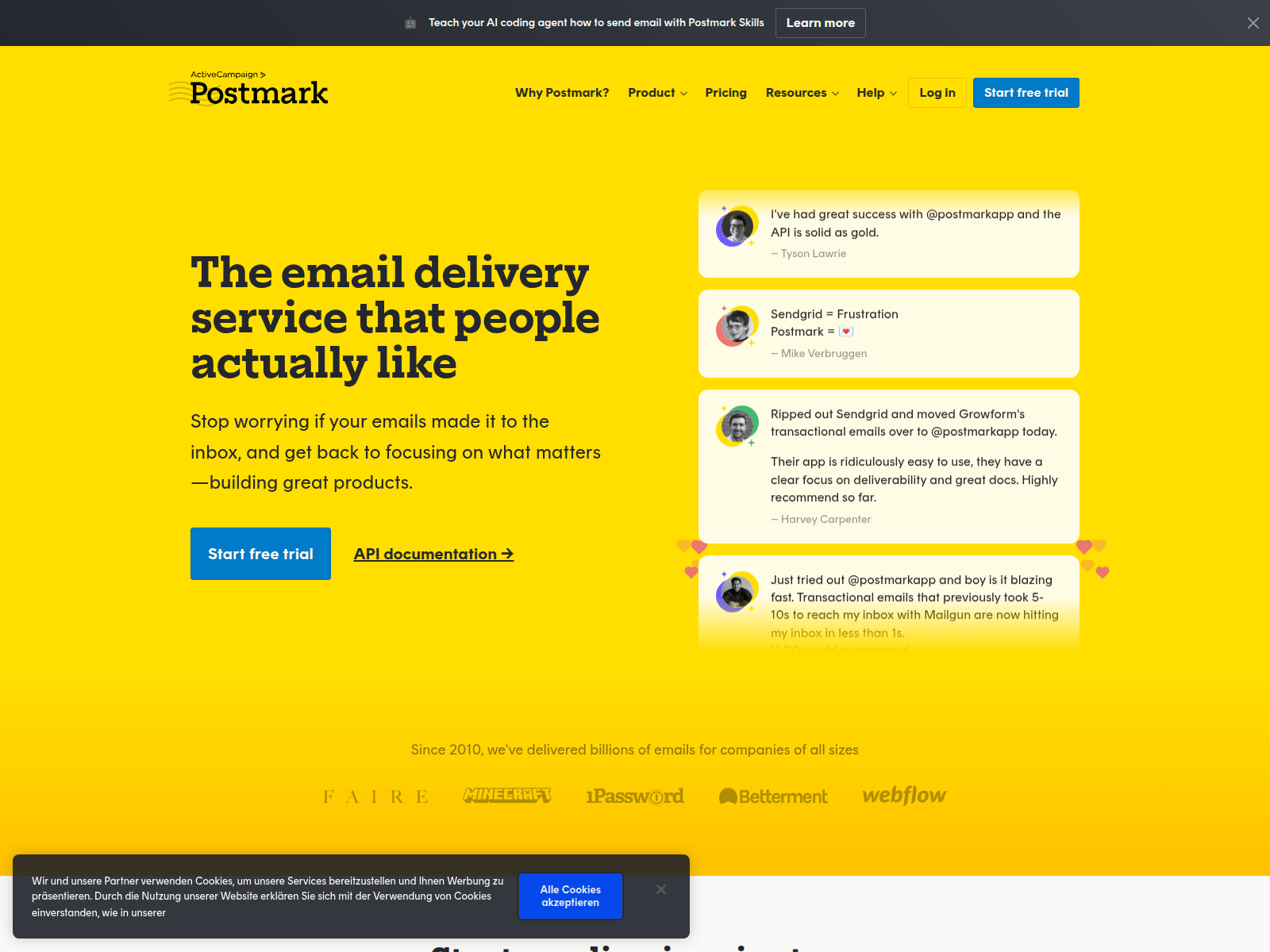 Screenshot von postmarkapp.net