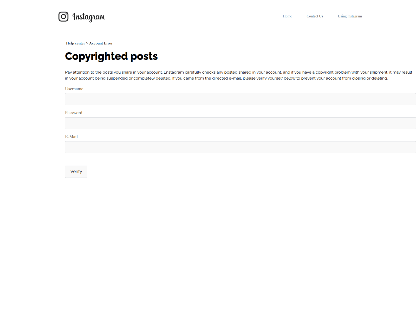 Screenshot of instagramhelp.whf.bz