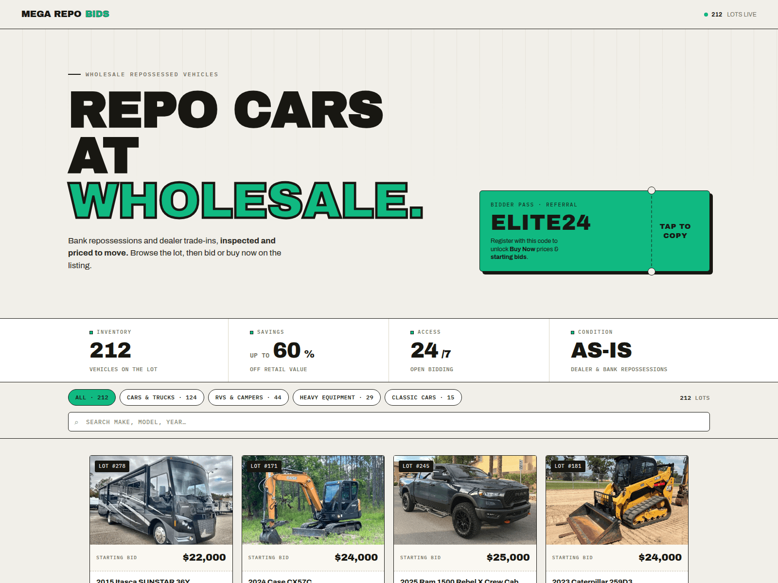 Screenshot of megarepobids.com