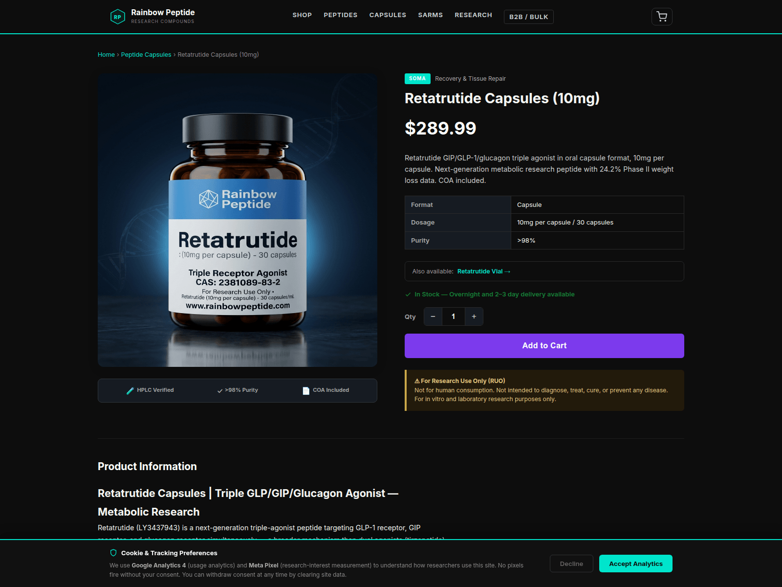 Screenshot of rainbowpeptide.com