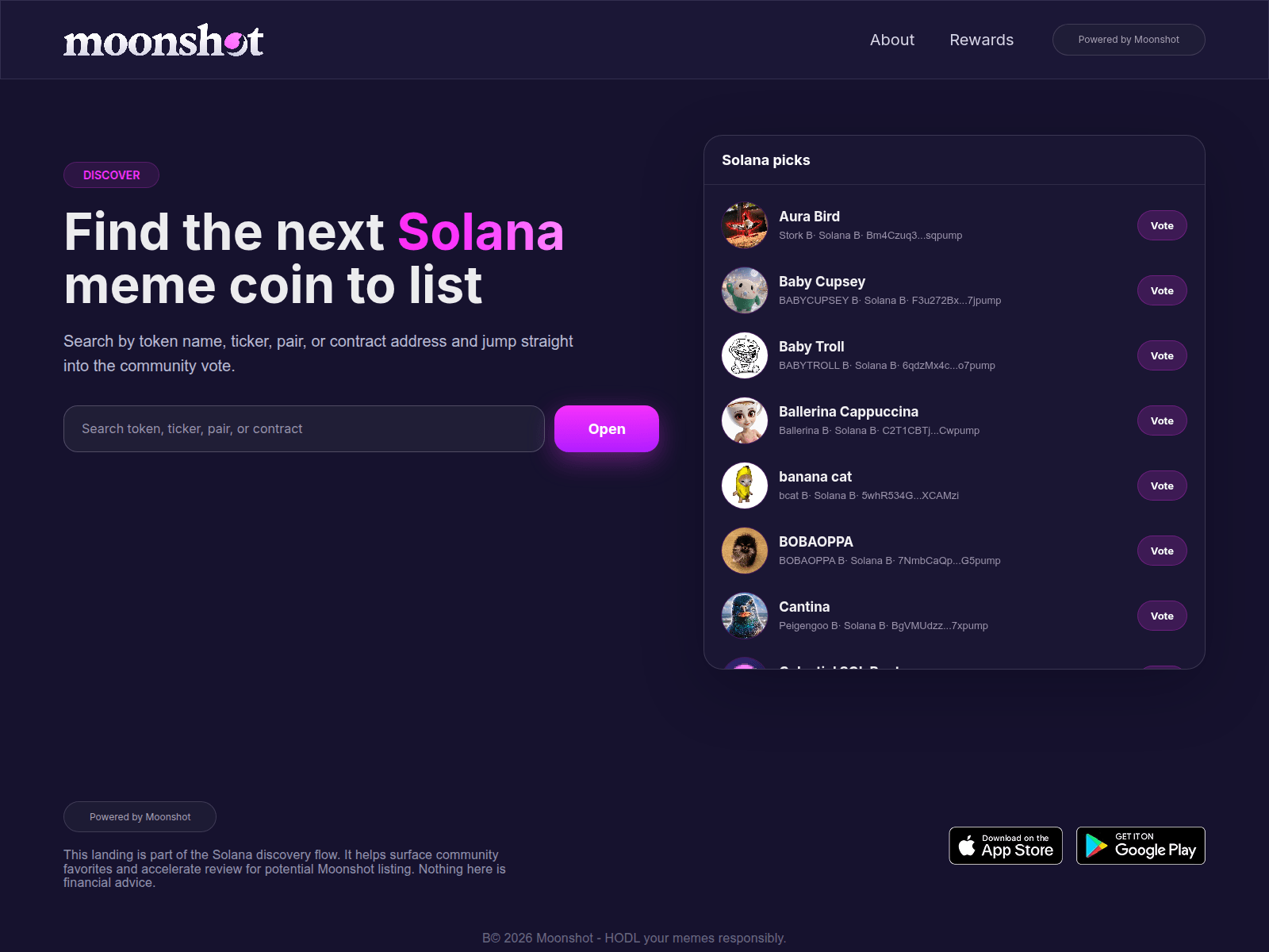 Screenshot of appvote-moonshot.xyz