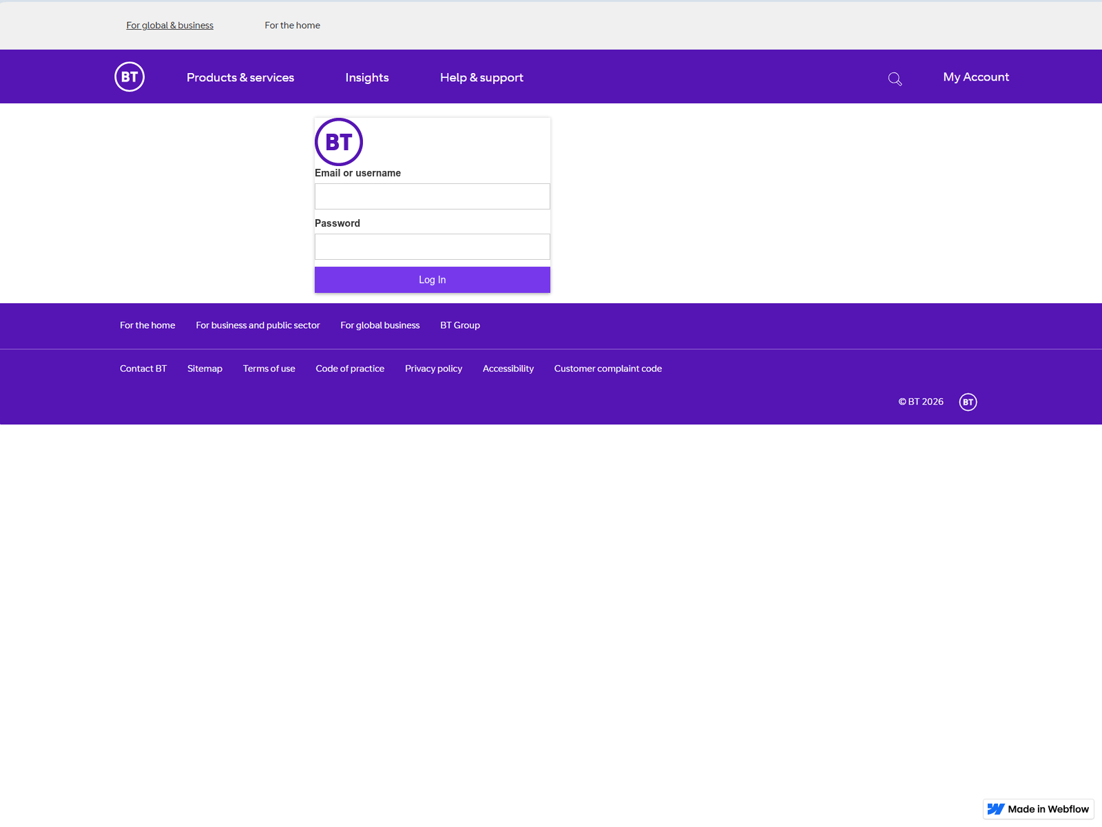 Screenshot of broadcastauthbtbusinessintel-loginapp.webflow.io