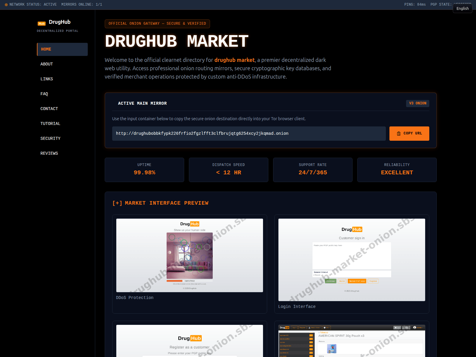 Screenshot of drughub-market-onion.sbs