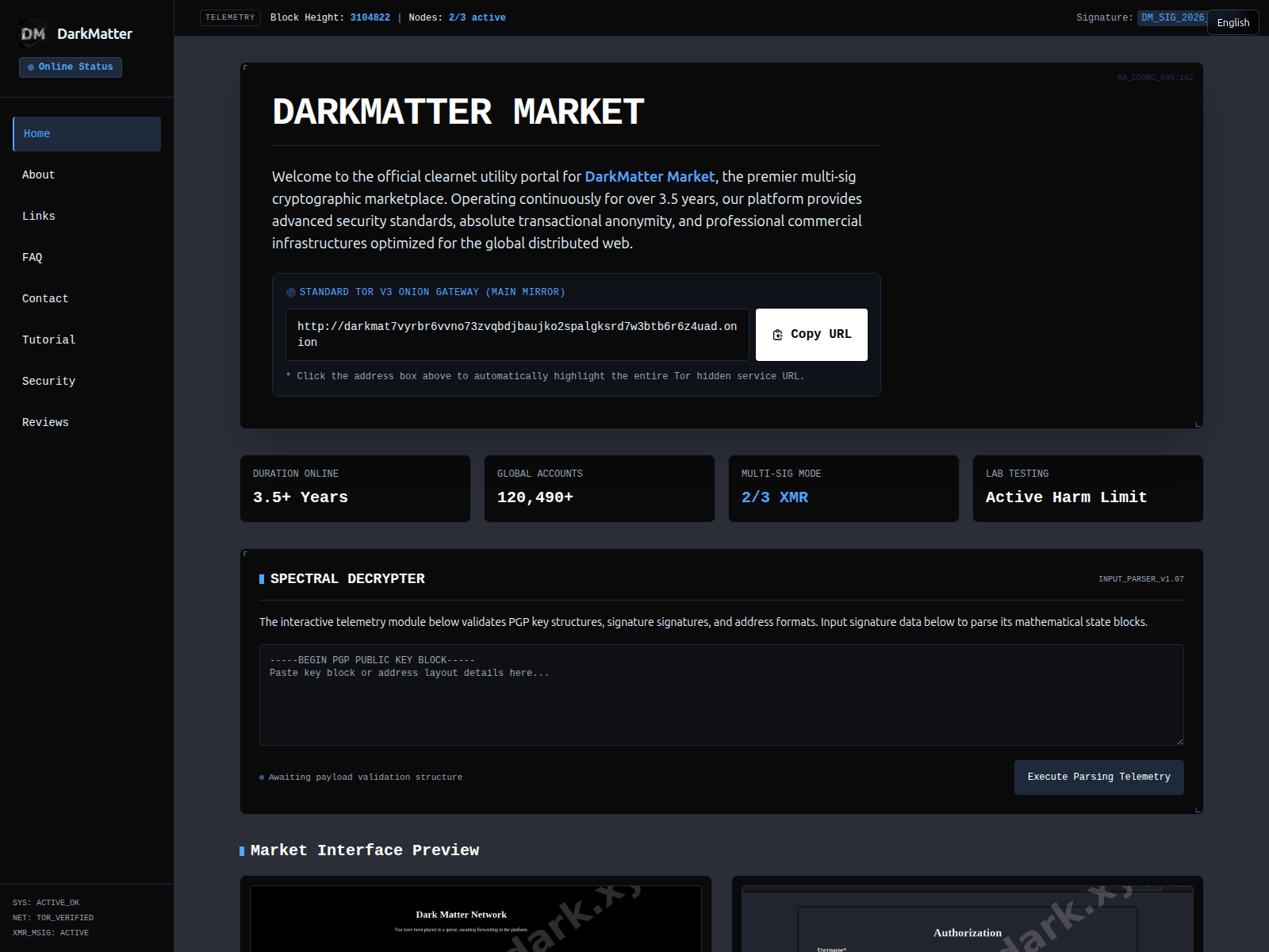 Screenshot of darkmatter-dark.xyz