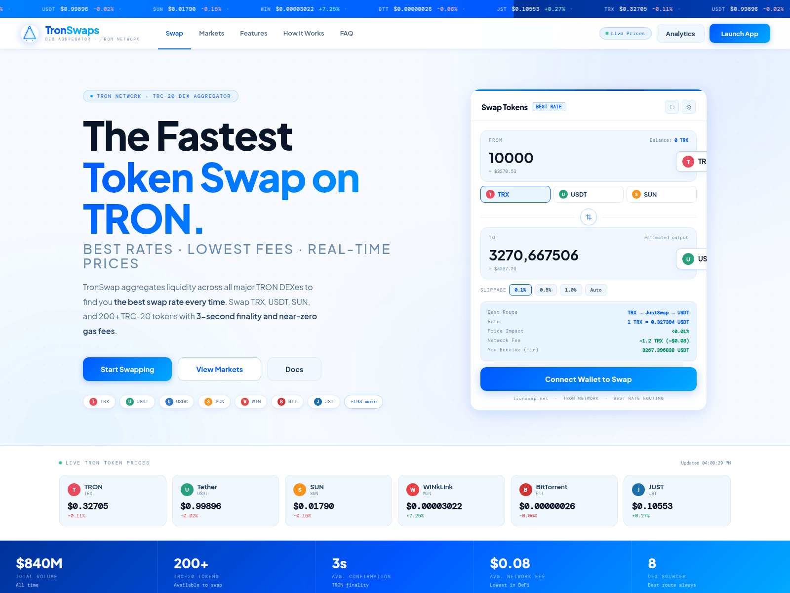 Screenshot of www.tronswap.net