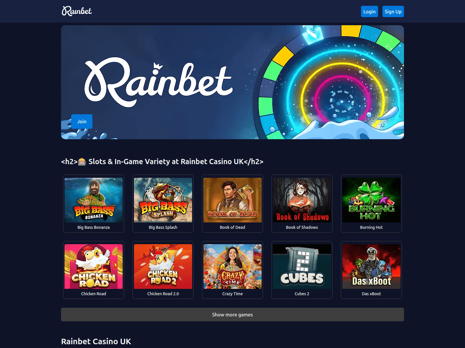 Screenshot of rainbetcasinouk.net