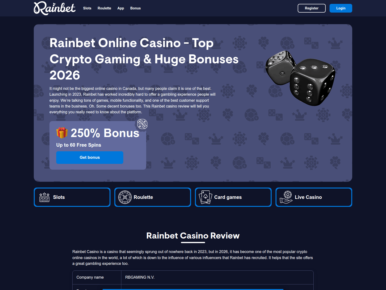 Screenshot of rainbetcasino.ink