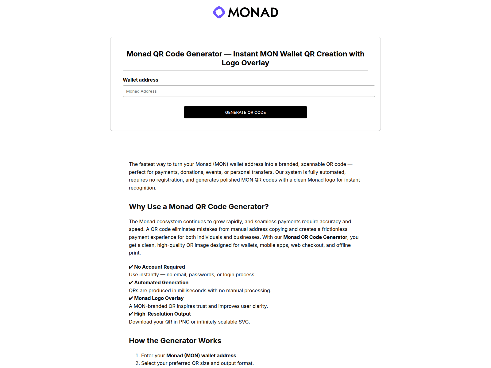 Screenshot of monad-qr-code-generator.com