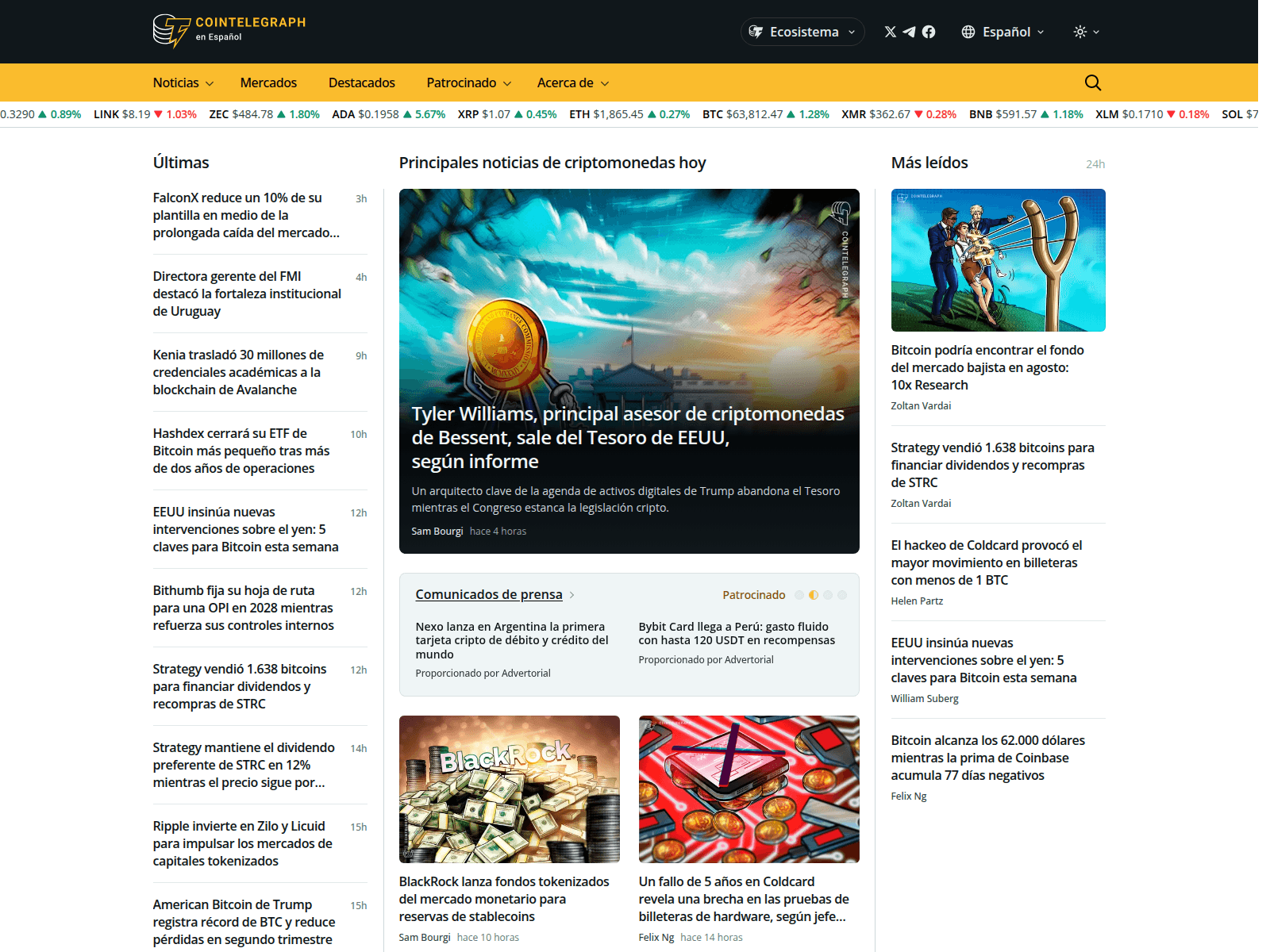 Screenshot of cointelegraph.es