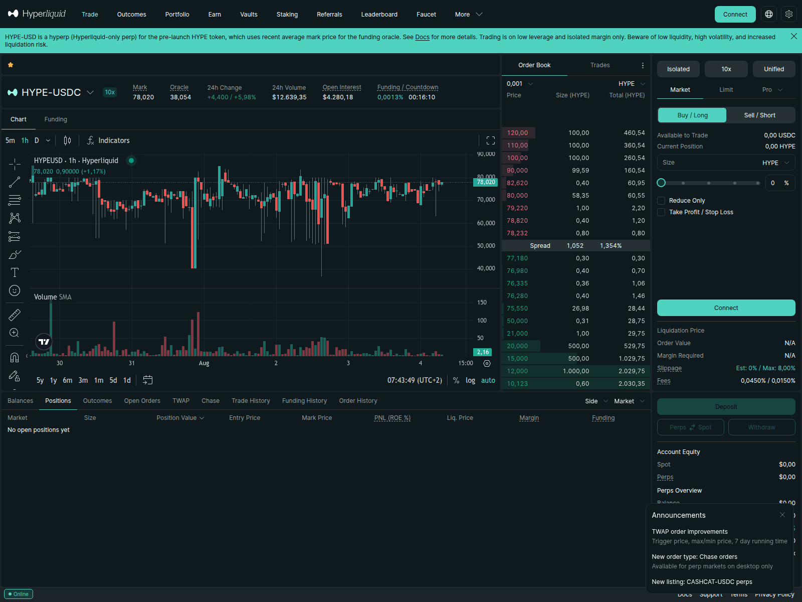 Screenshot of app.hyperliquidevm.xyz