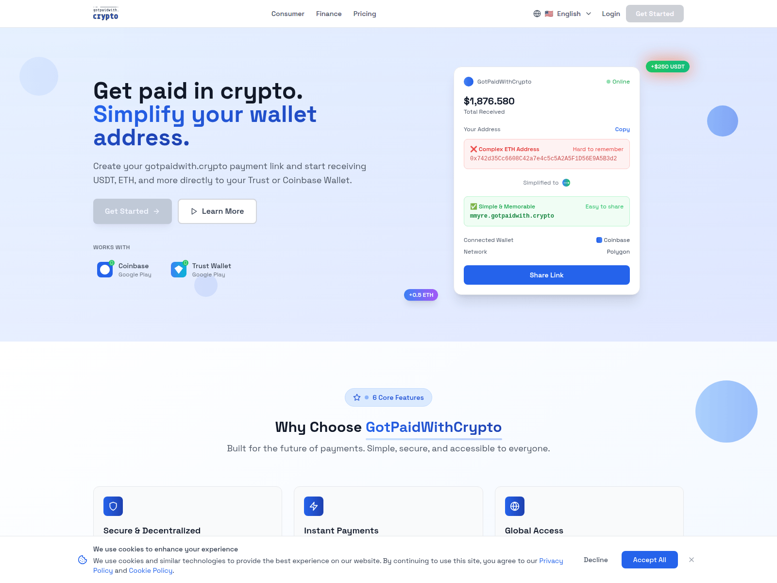 Screenshot of gotpaidwithcrypto.com