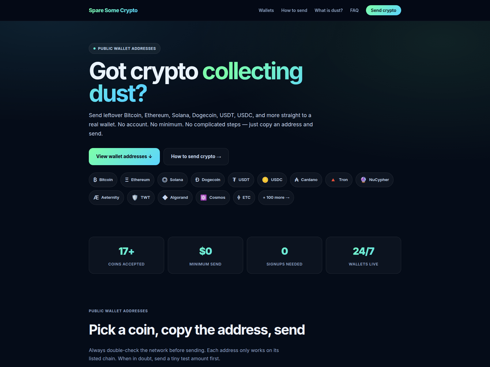 Screenshot of sparesomecrypto.com