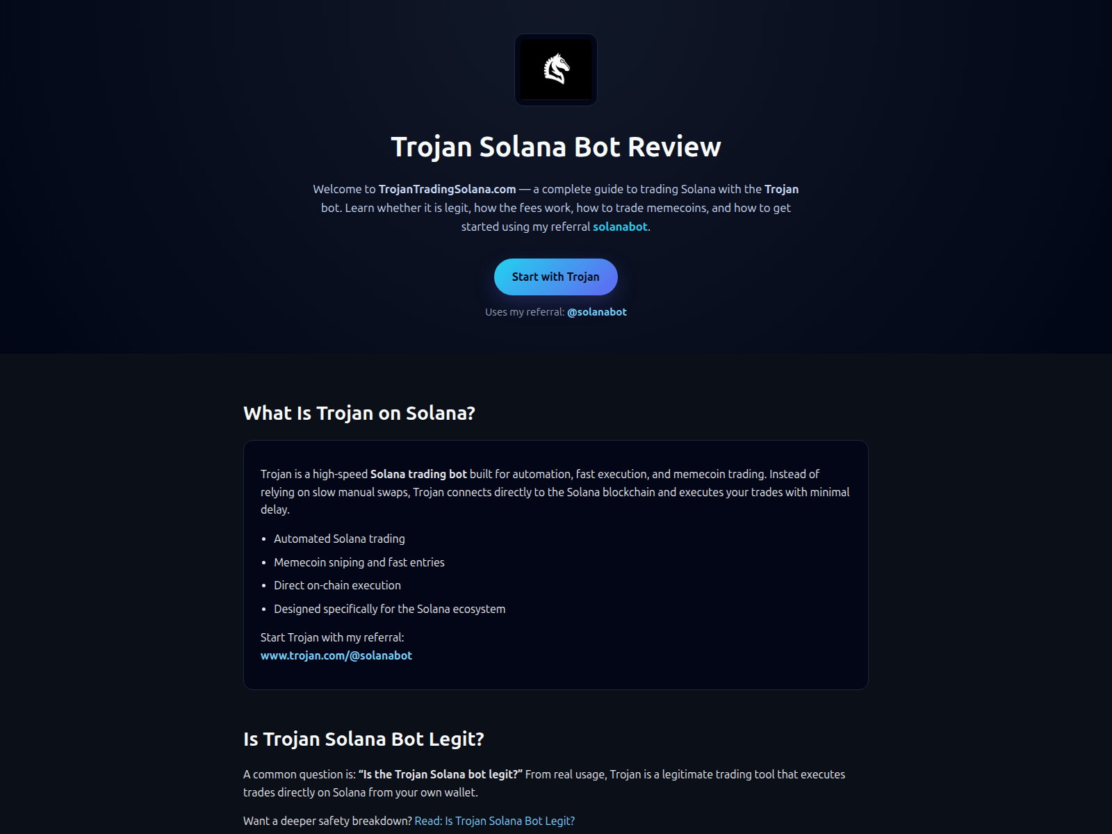 Screenshot of trojantradingsolana.com