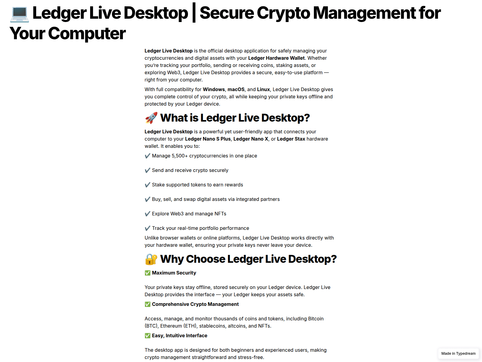 Screenshot of desktop-ledgercom-live.typedream.app