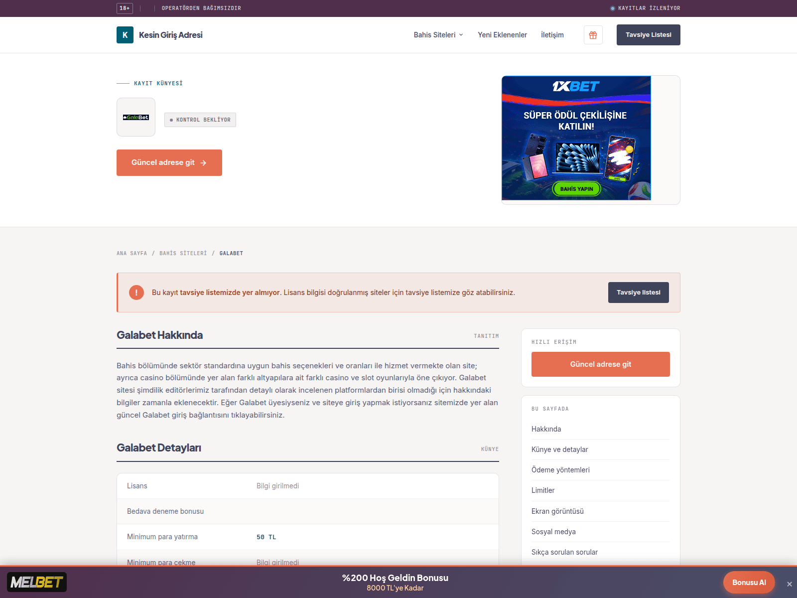 Screenshot of galabet.kesingirisadresi.com