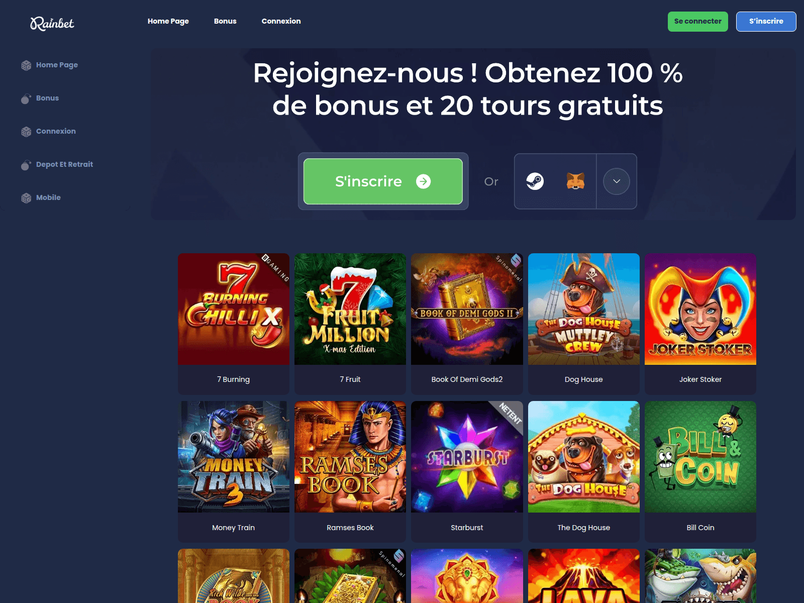 Screenshot of casinorainbet.fr