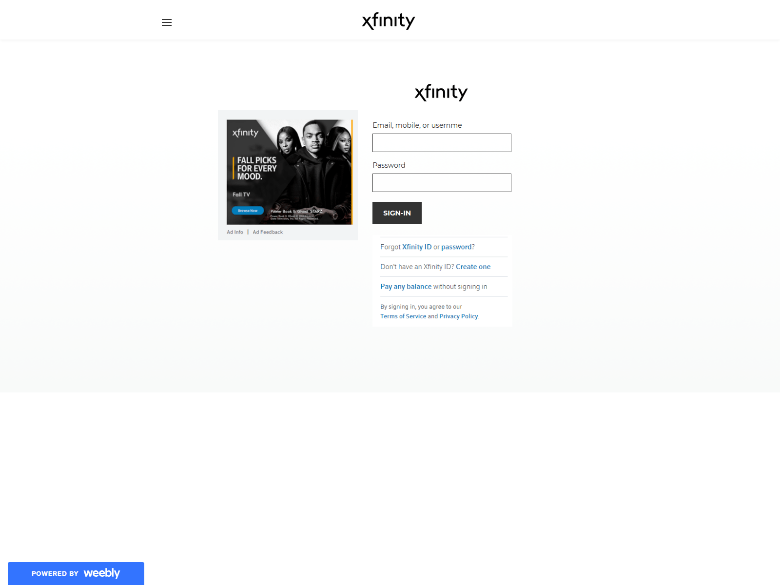 Screenshot of xfinityloginservice.weebly.com