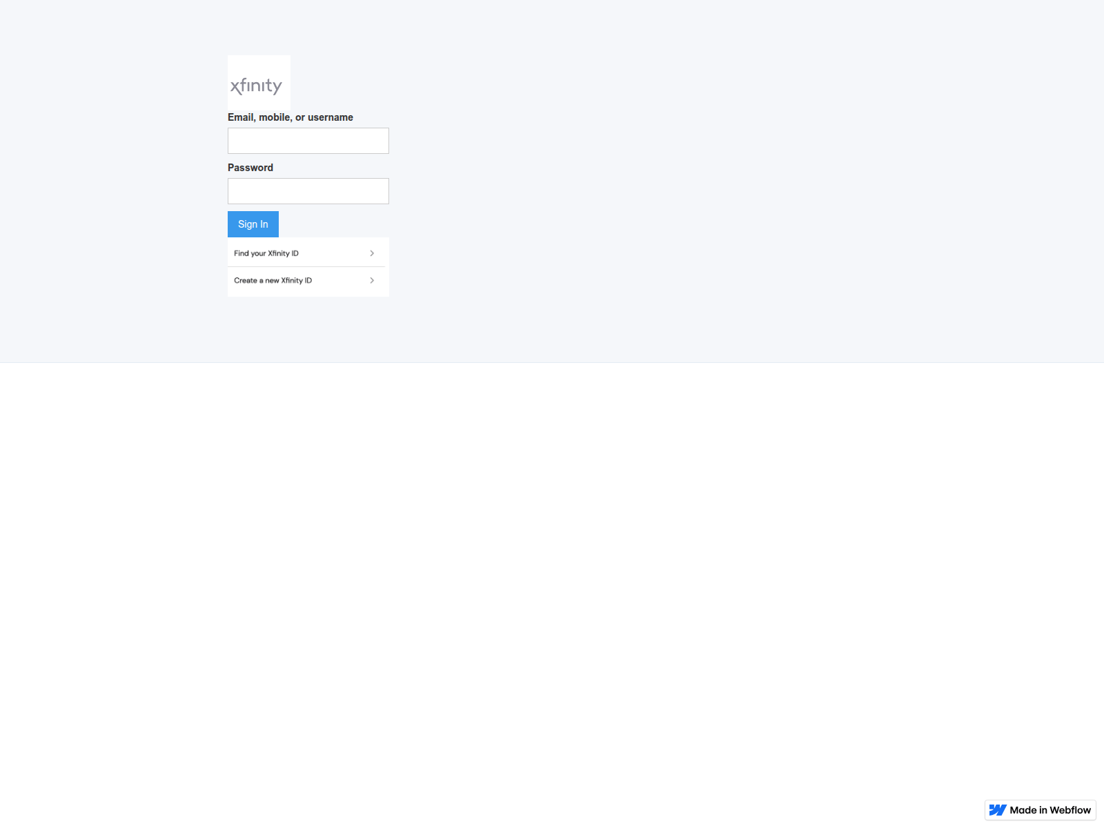 Screenshot of comcastconnect.webflow.io