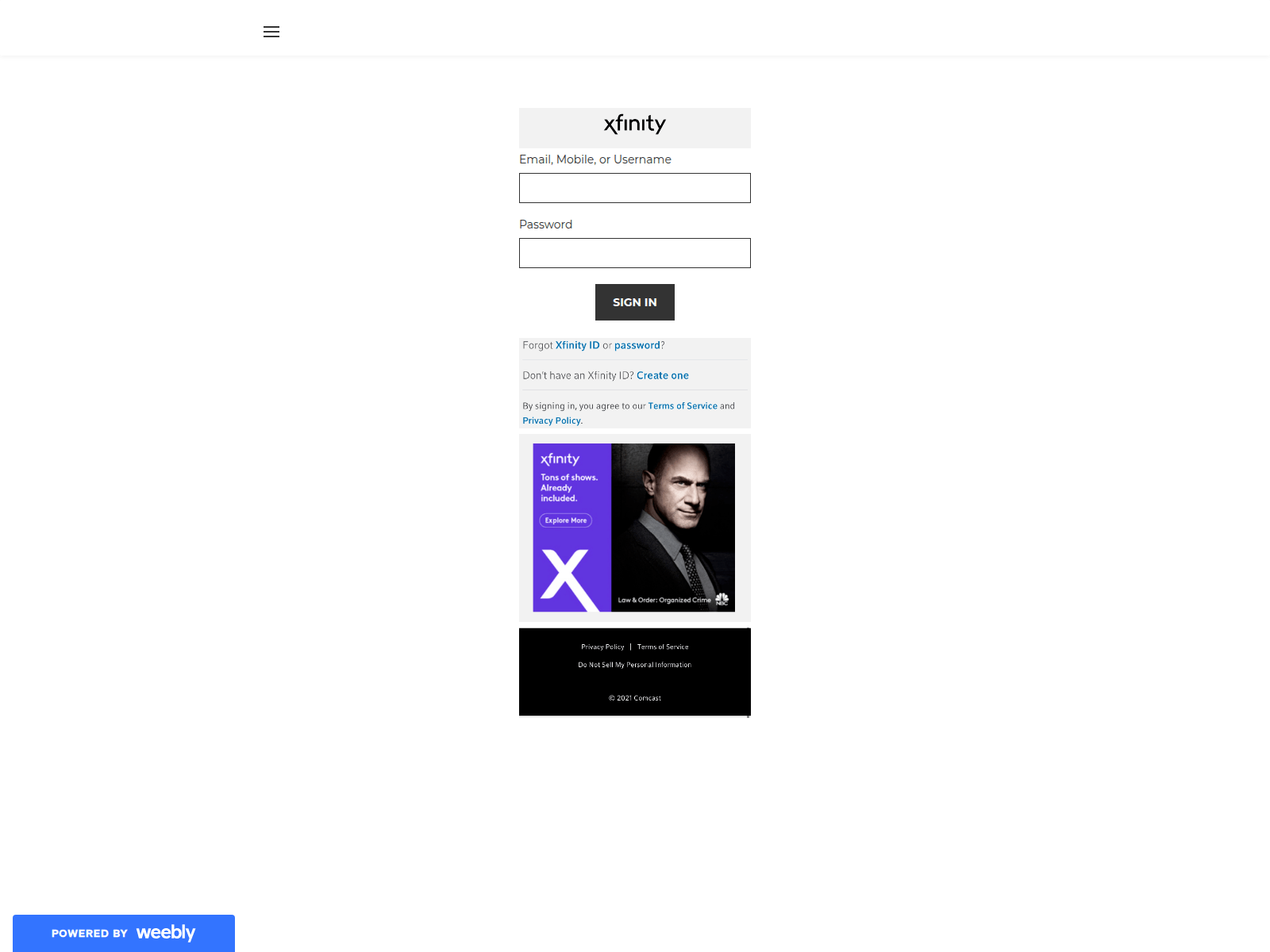 Screenshot of xfinityloginserver.weebly.com