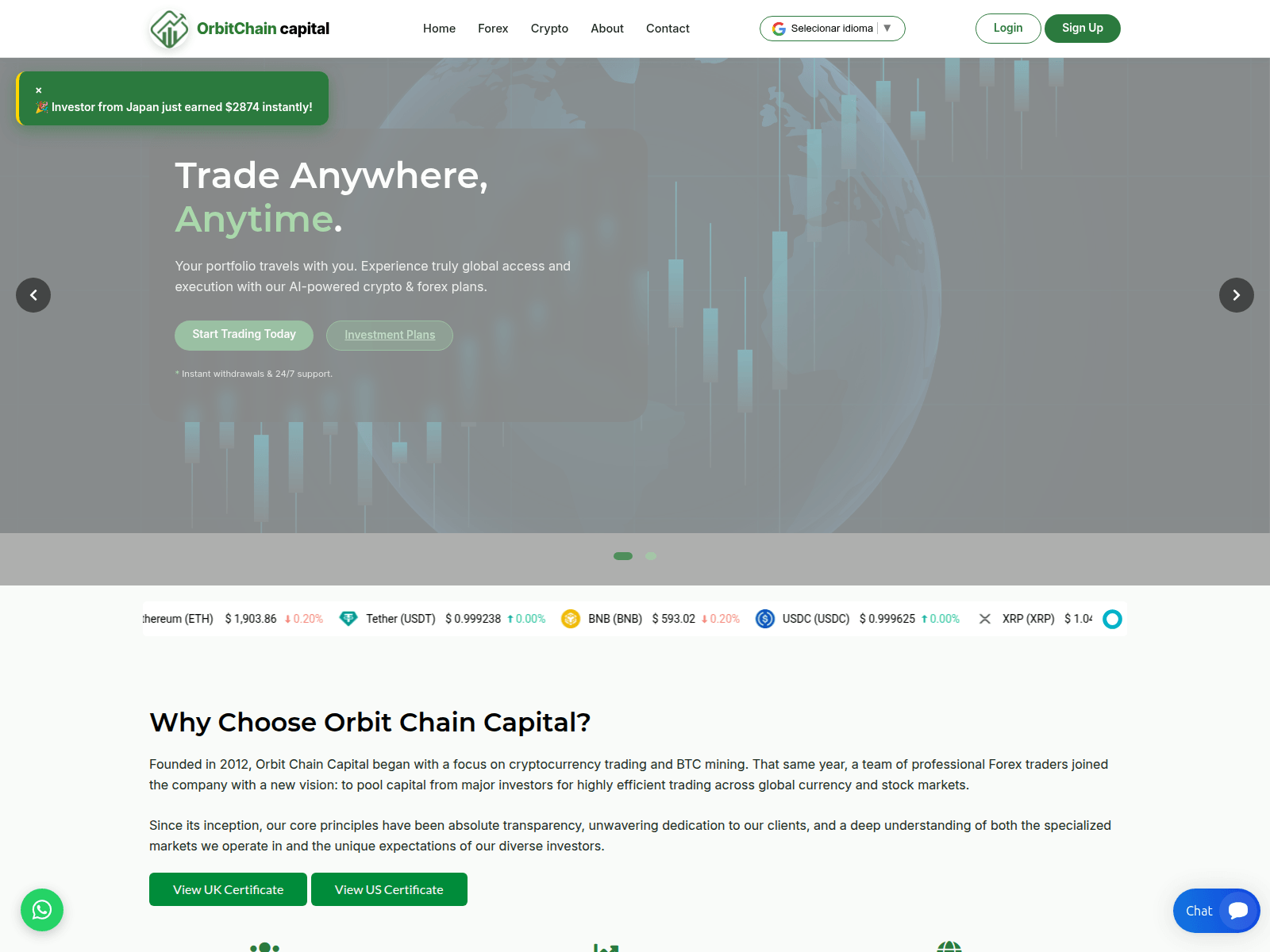 Screenshot von orbitchaincapital.com