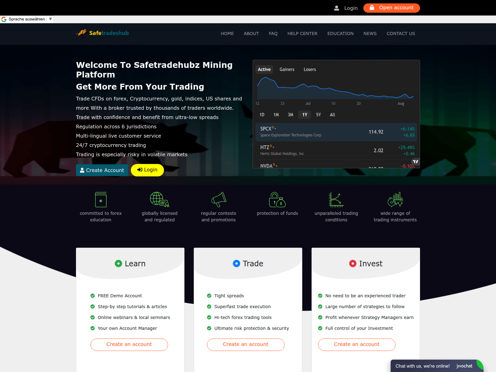 Знімок екрана safetradehubz.com