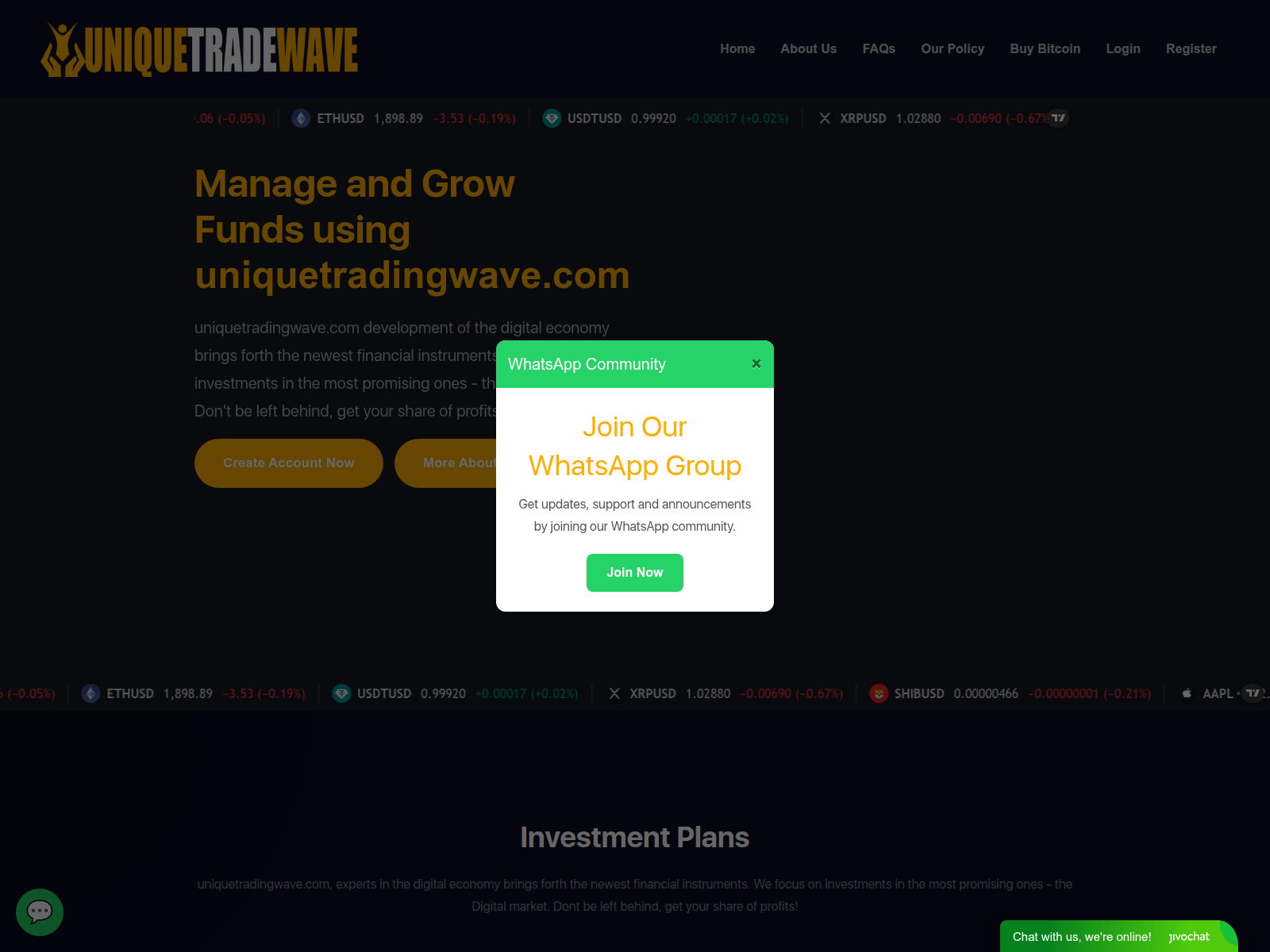Ảnh chụp màn hình của uniquetradingwave.com