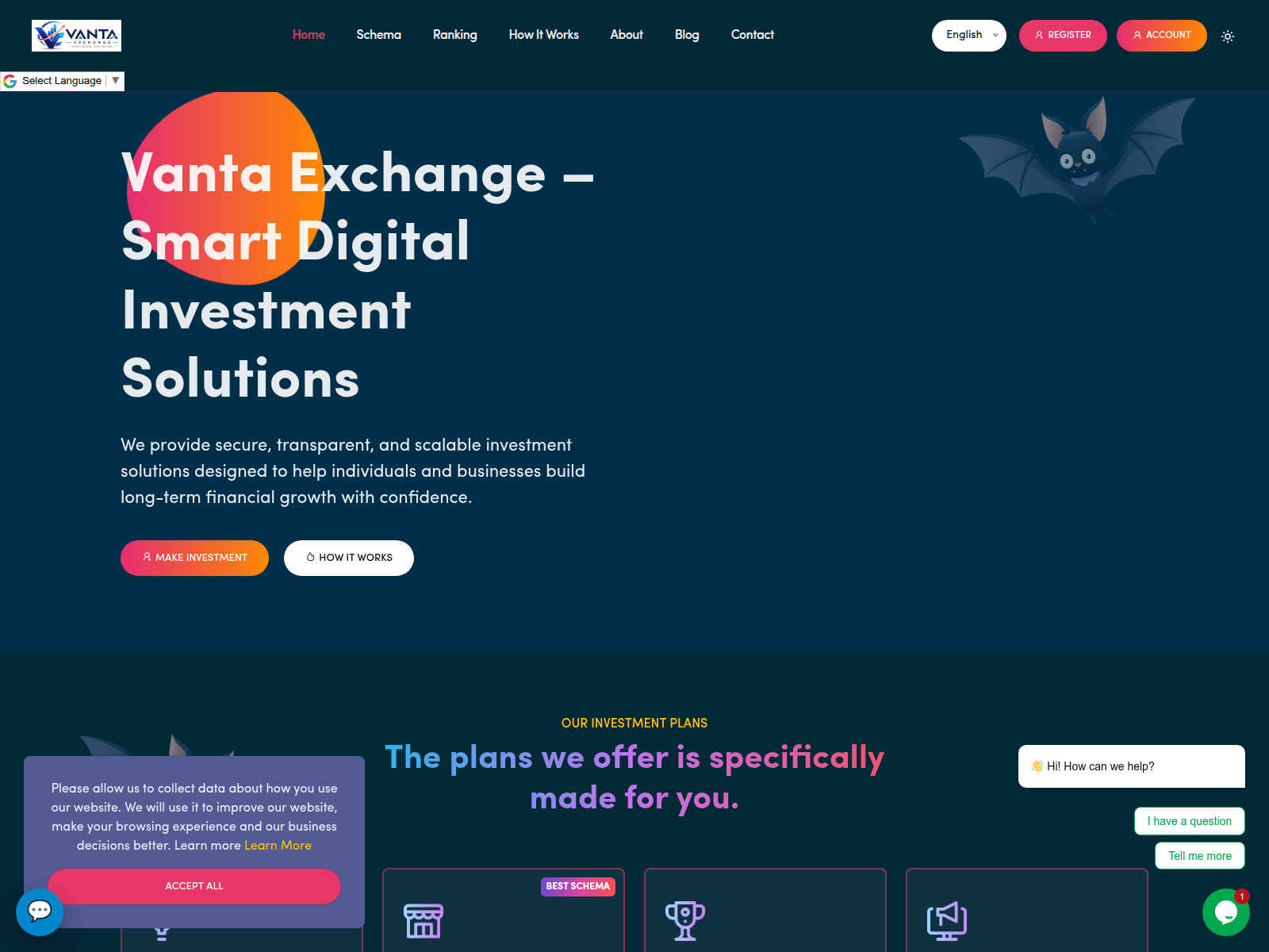 Captura de tela de vanta-exchange.com