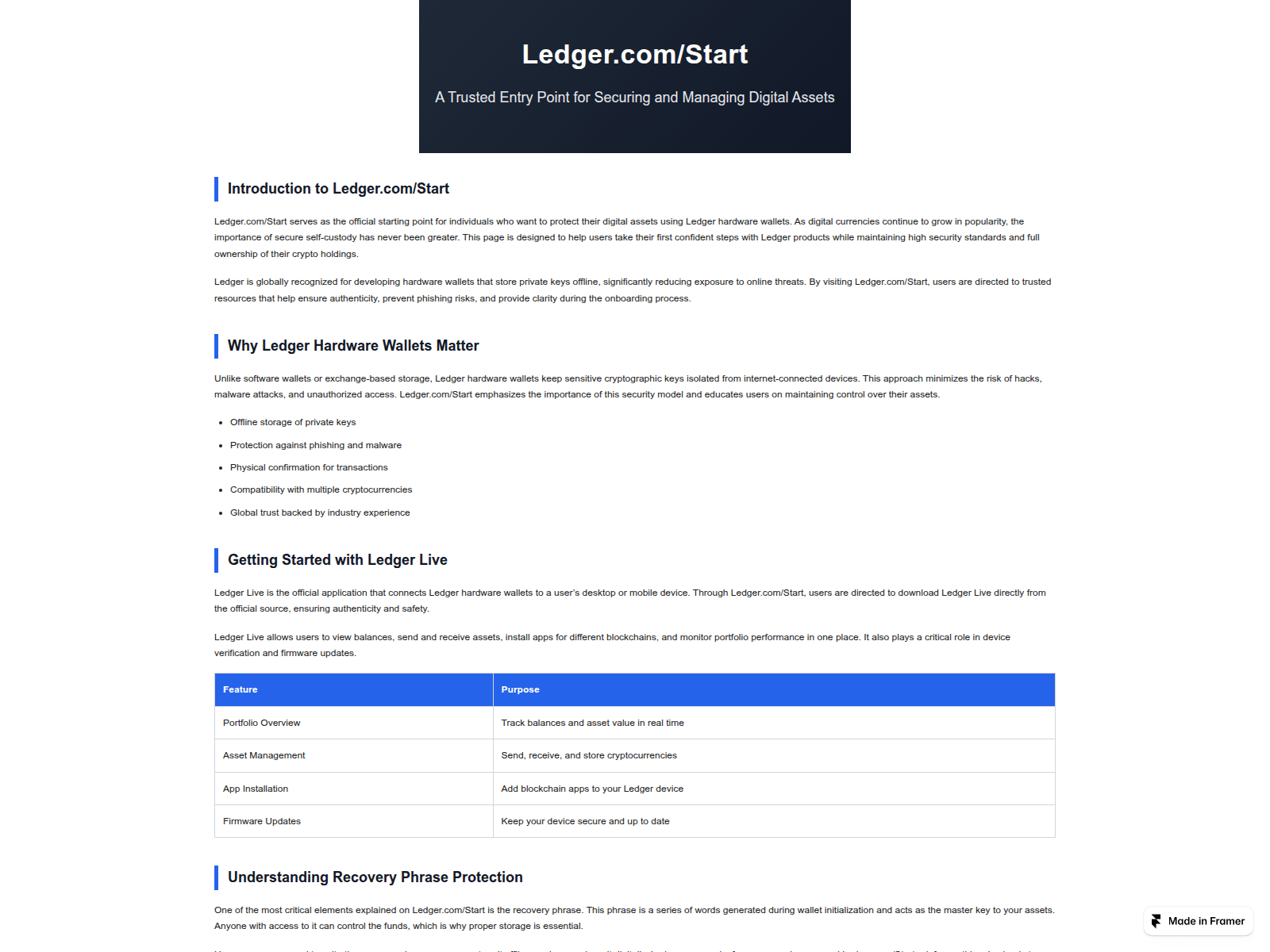 のスクリーンショット ldgerr-strt-supp.framer.media