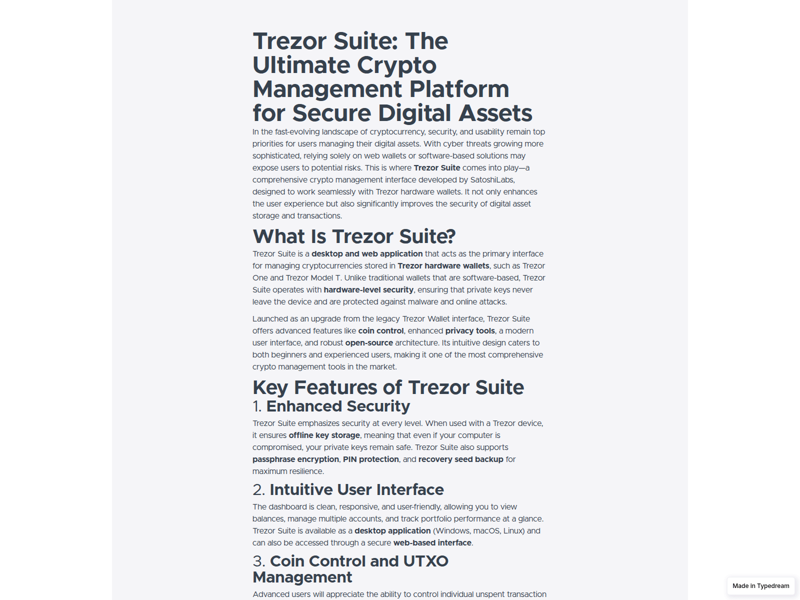 Screenshot of trezrsite-web-us.typedream.app