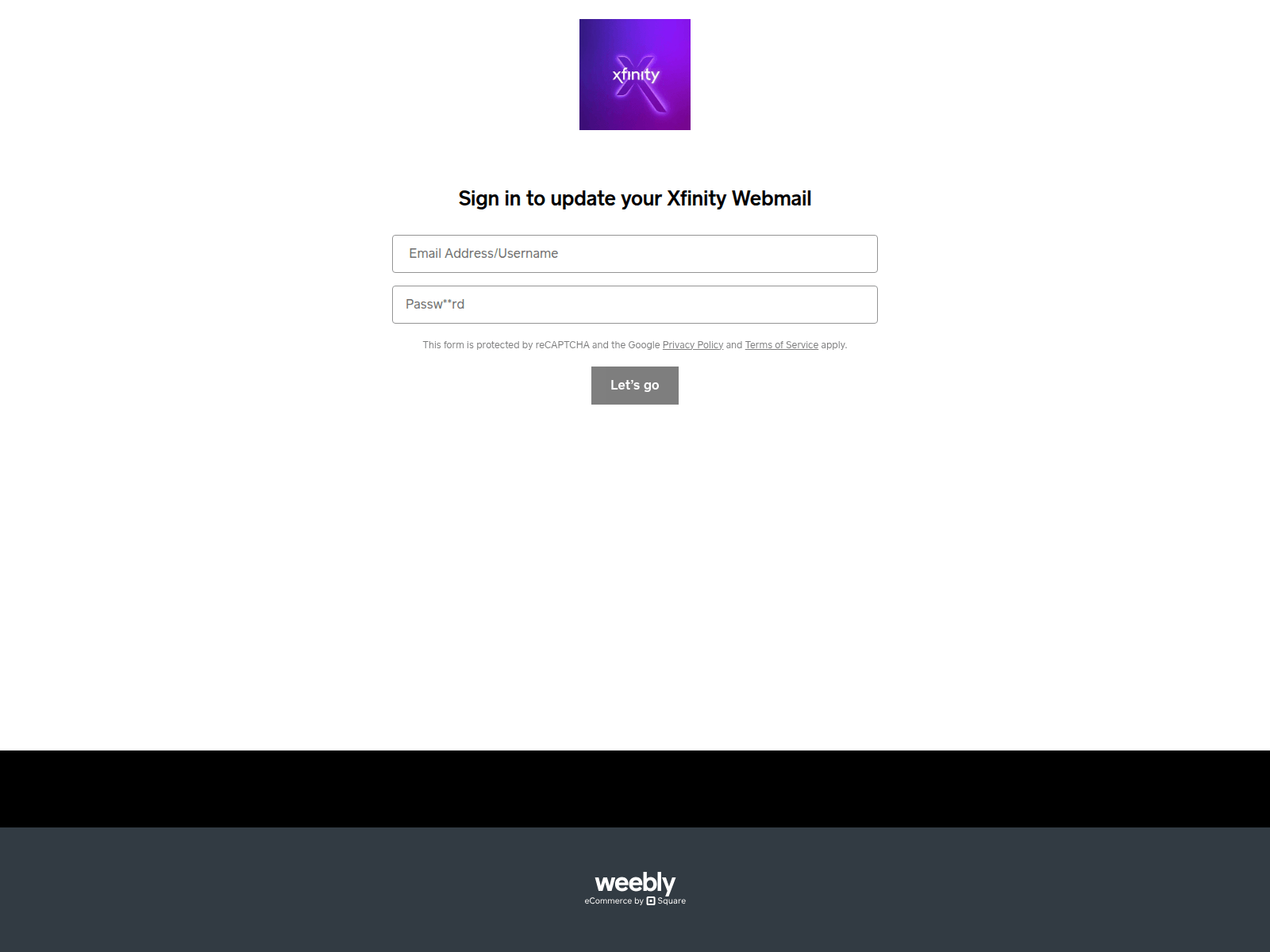 Screenshot of comcastonlinewebmail.weebly.com