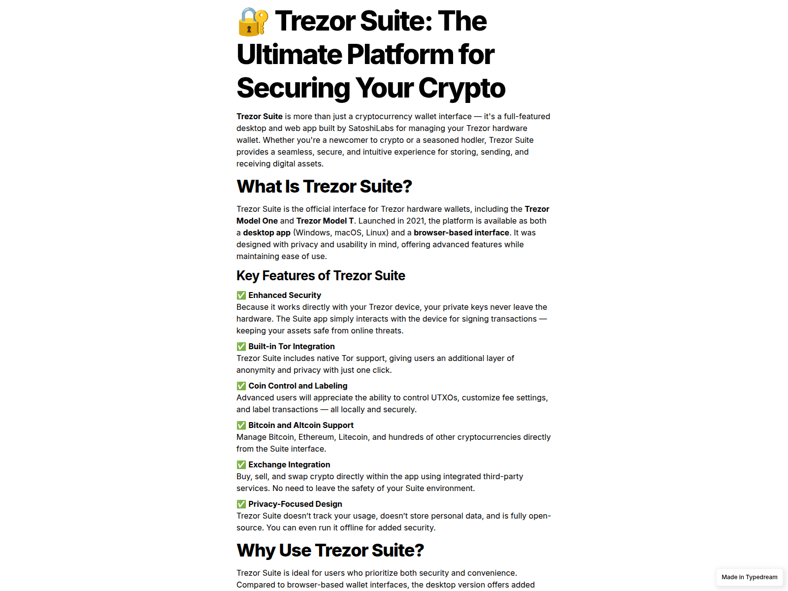 Screenshot of begin-faq-trezer-suite-page.typedream.app