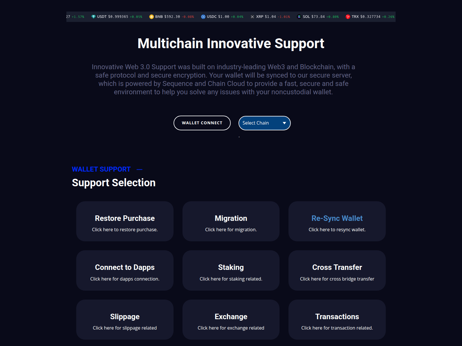 Screenshot of multichain-support.pages.dev