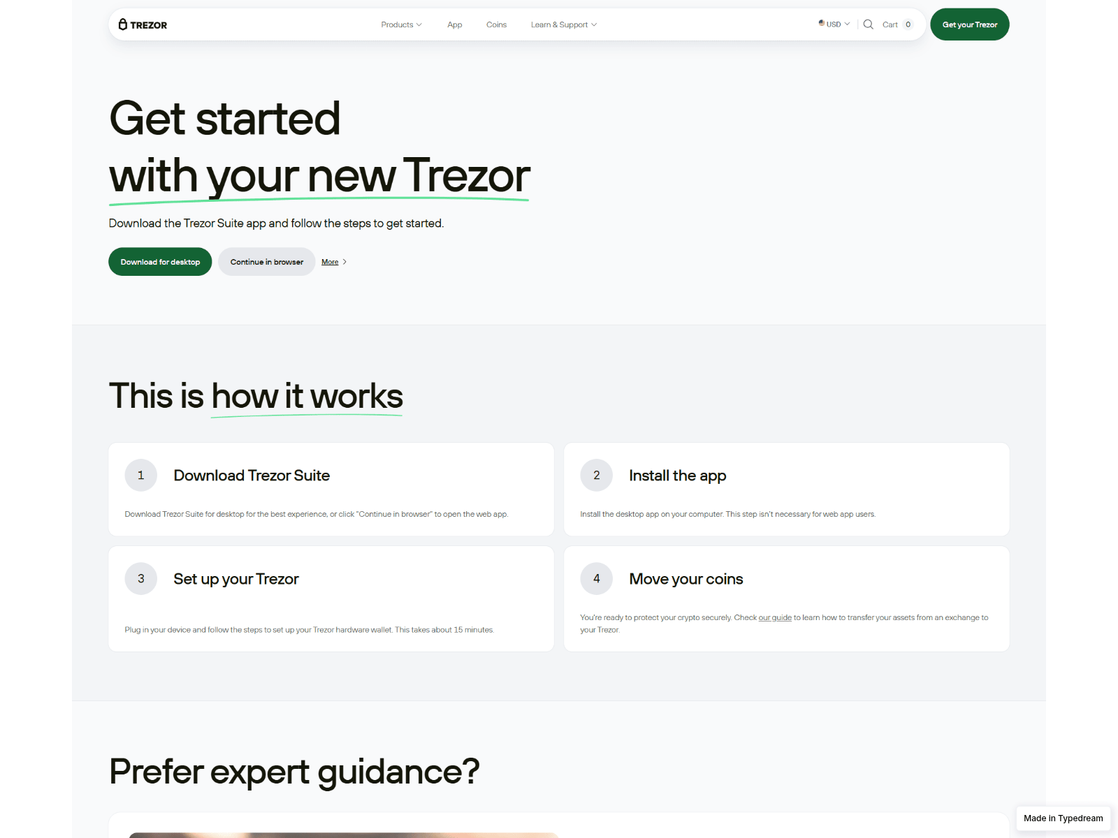Screenshot of begin-hardware-trezo.typedream.app