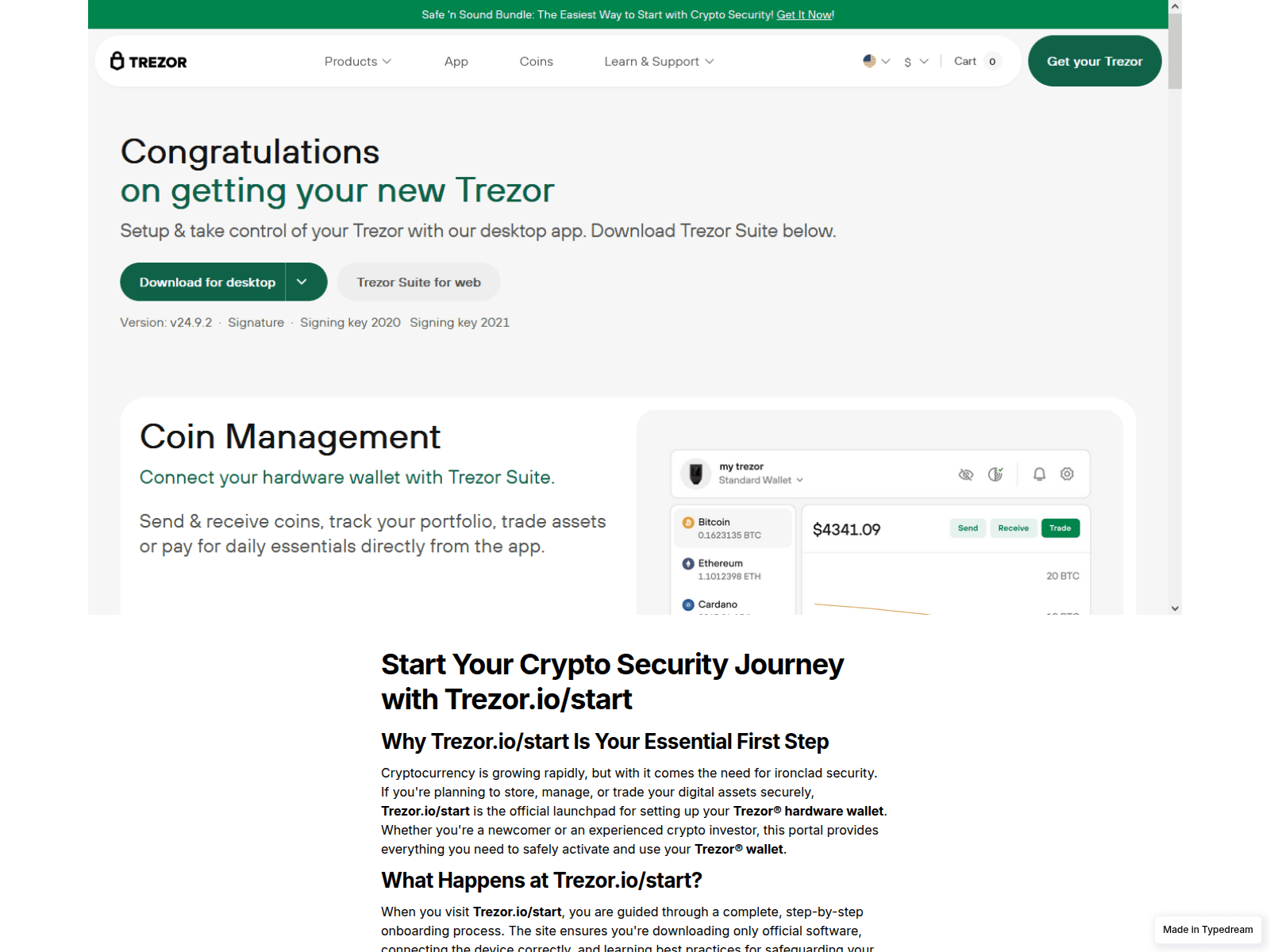 Screenshot of docs-trezr-begin-help.typedream.app