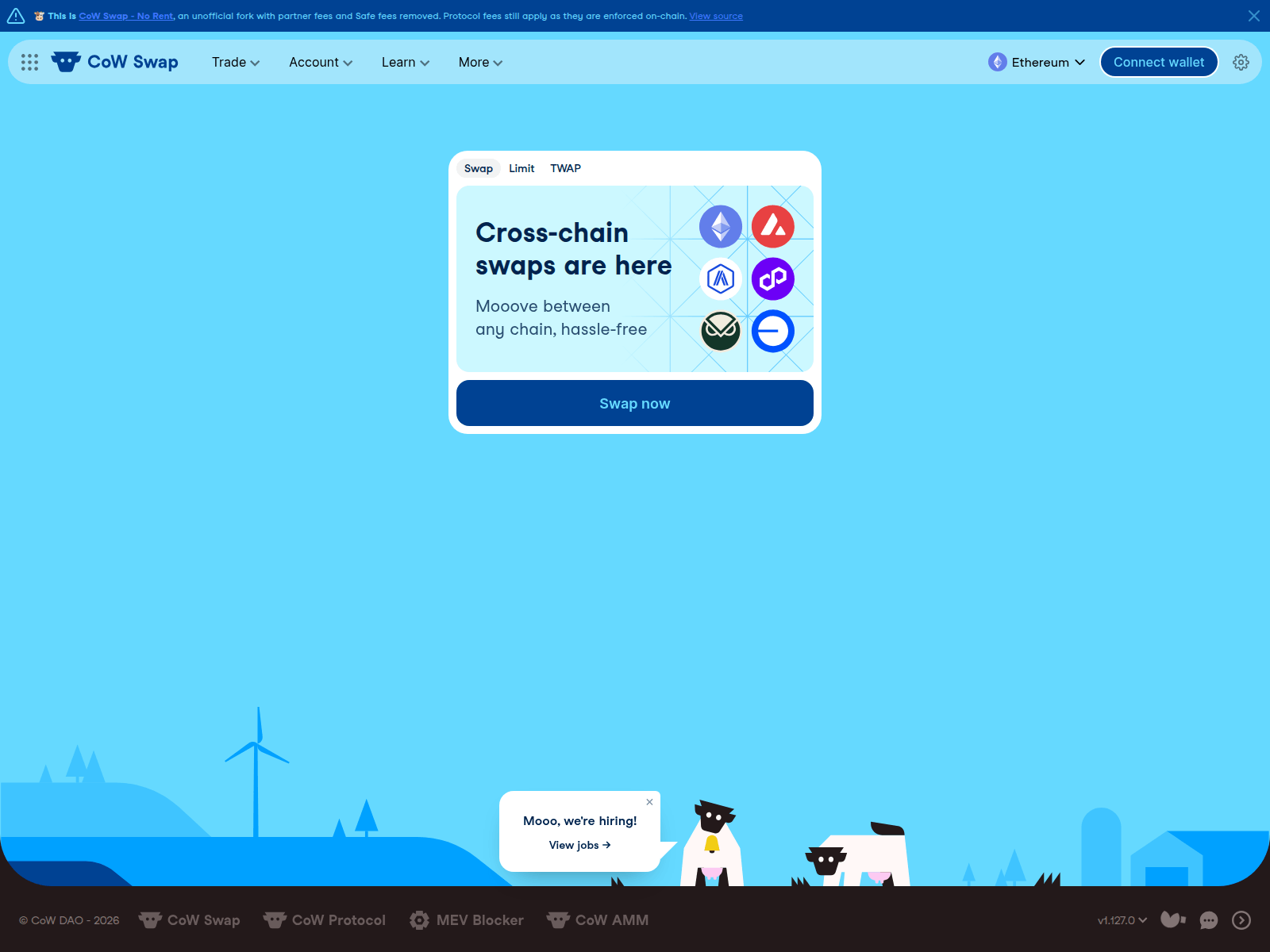 Screenshot of cowswap.norent.xyz