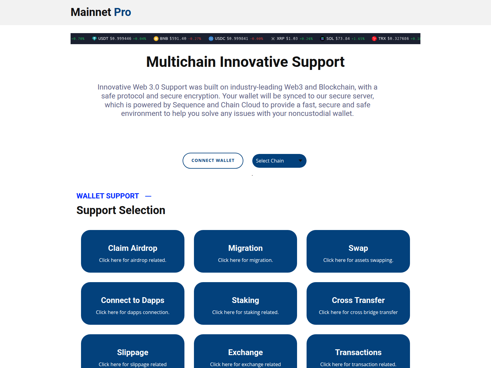 Screenshot of multi-mainnetsupport.pages.dev