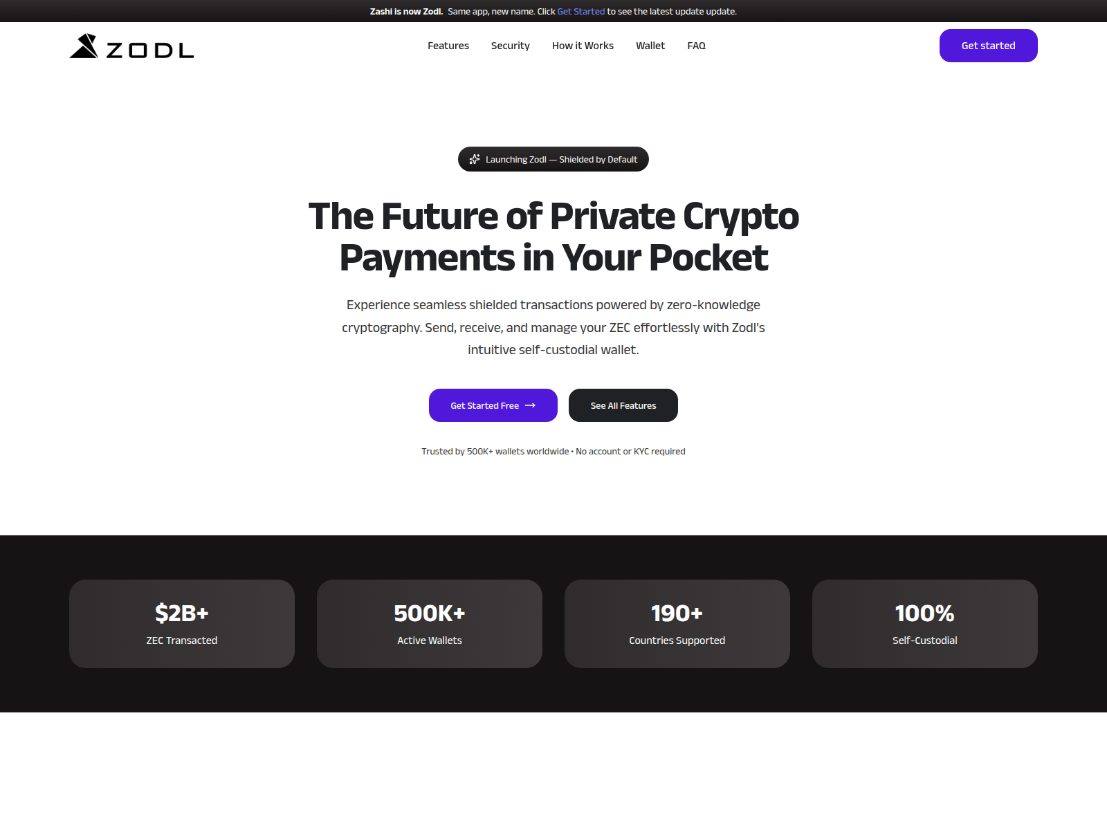 Screenshot of zodl-wallet.com