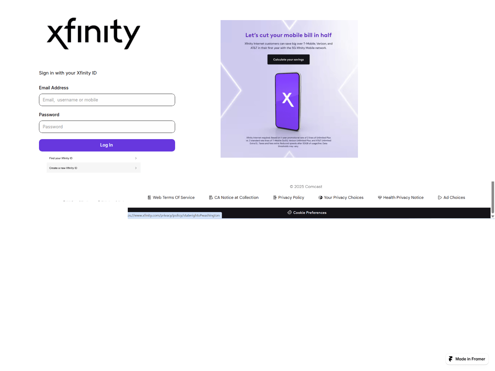 Screenshot of comcastupdate.framer.ai