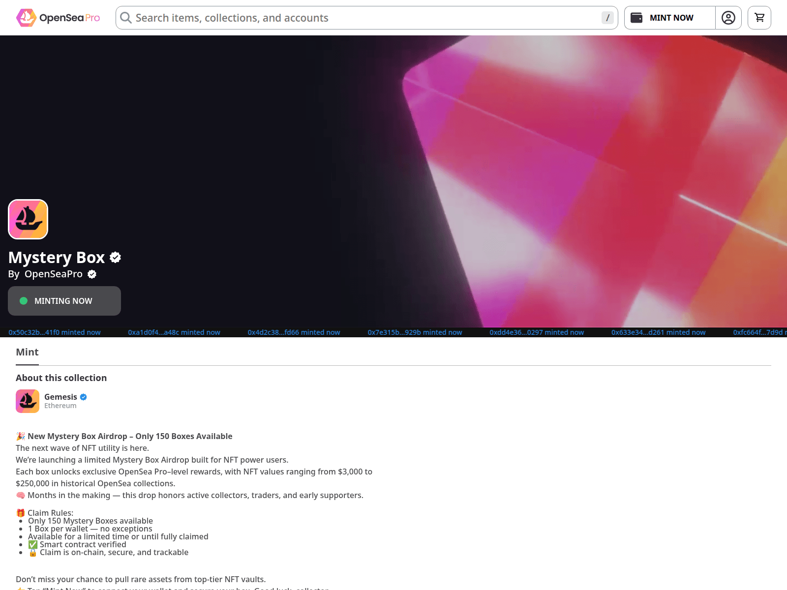 Screenshot of opensea-nftbox-fc872a1c36fe.herokuapp.com
