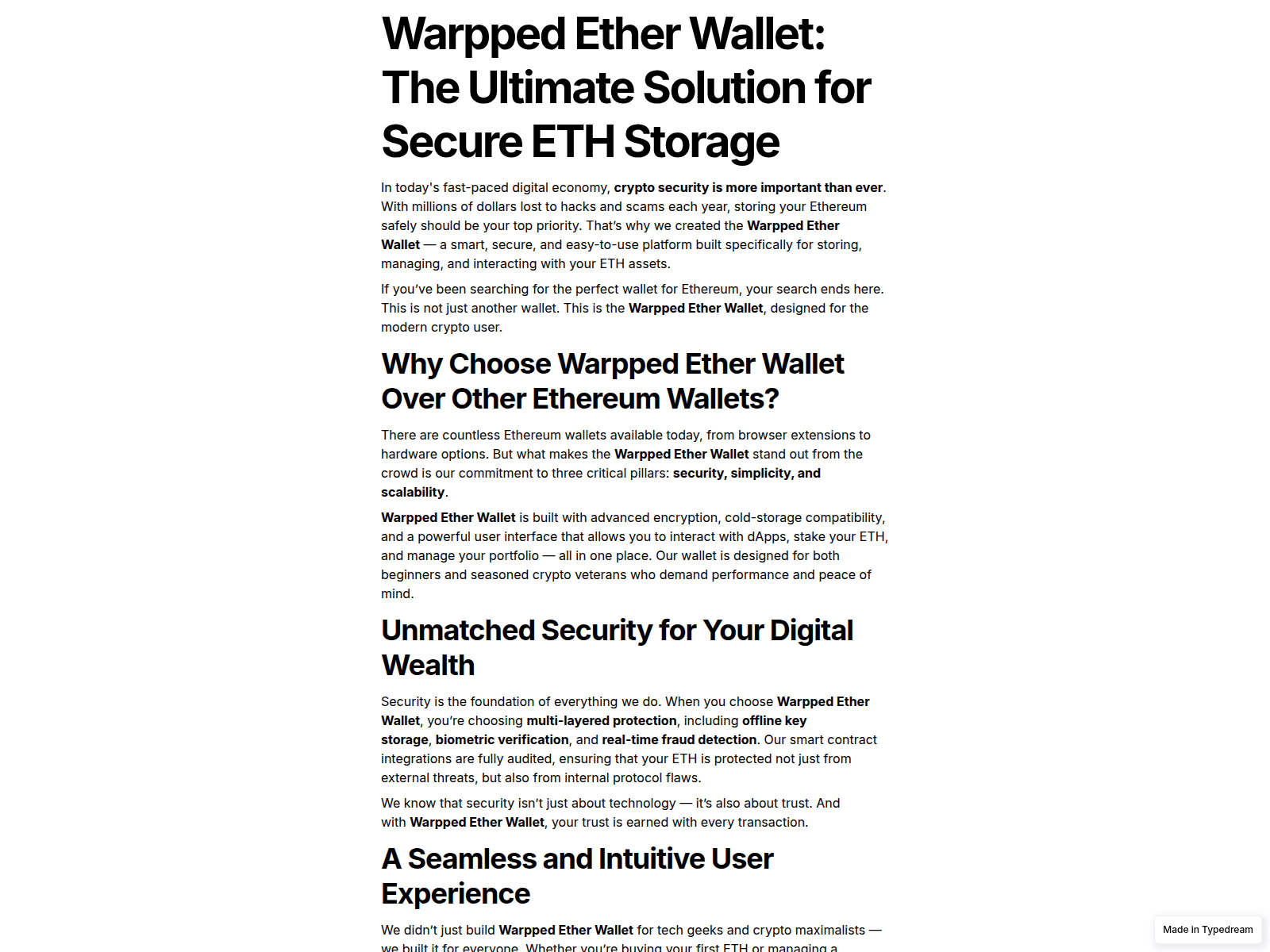 Screenshot of warpped-ether-cloud-sso.typedream.app