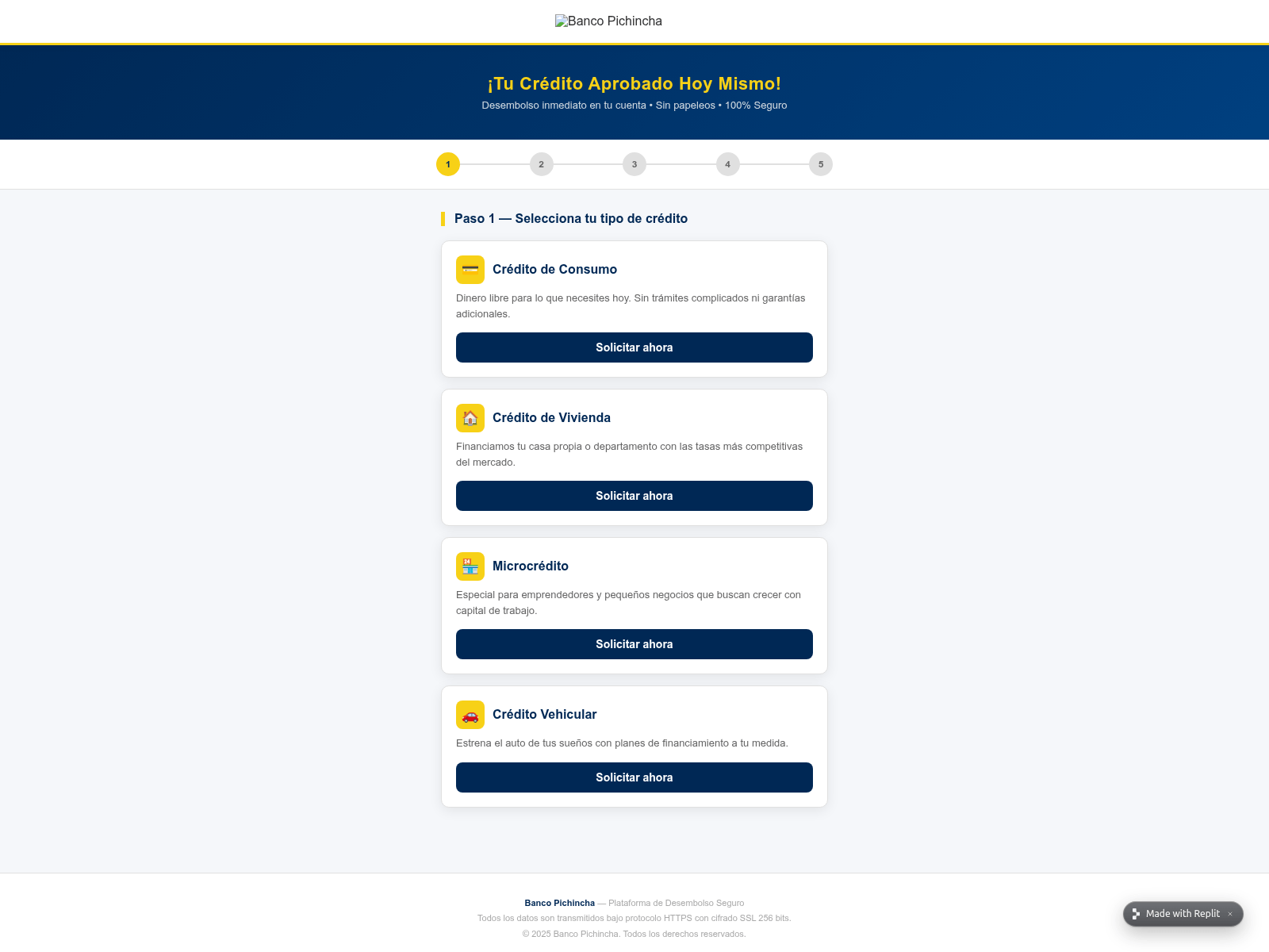 Screenshot of creditopichincha--micreditoseguro.replit.app