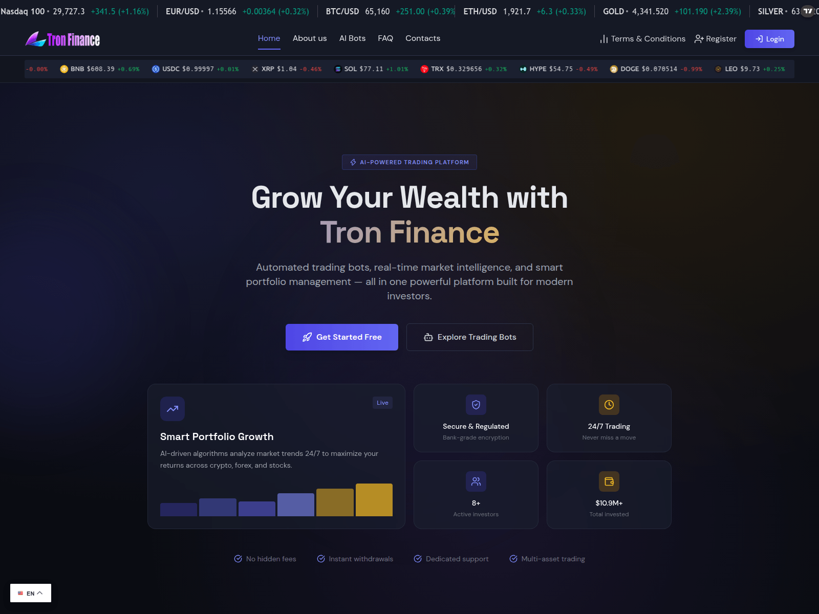 Screenshot of tronfinnance.com