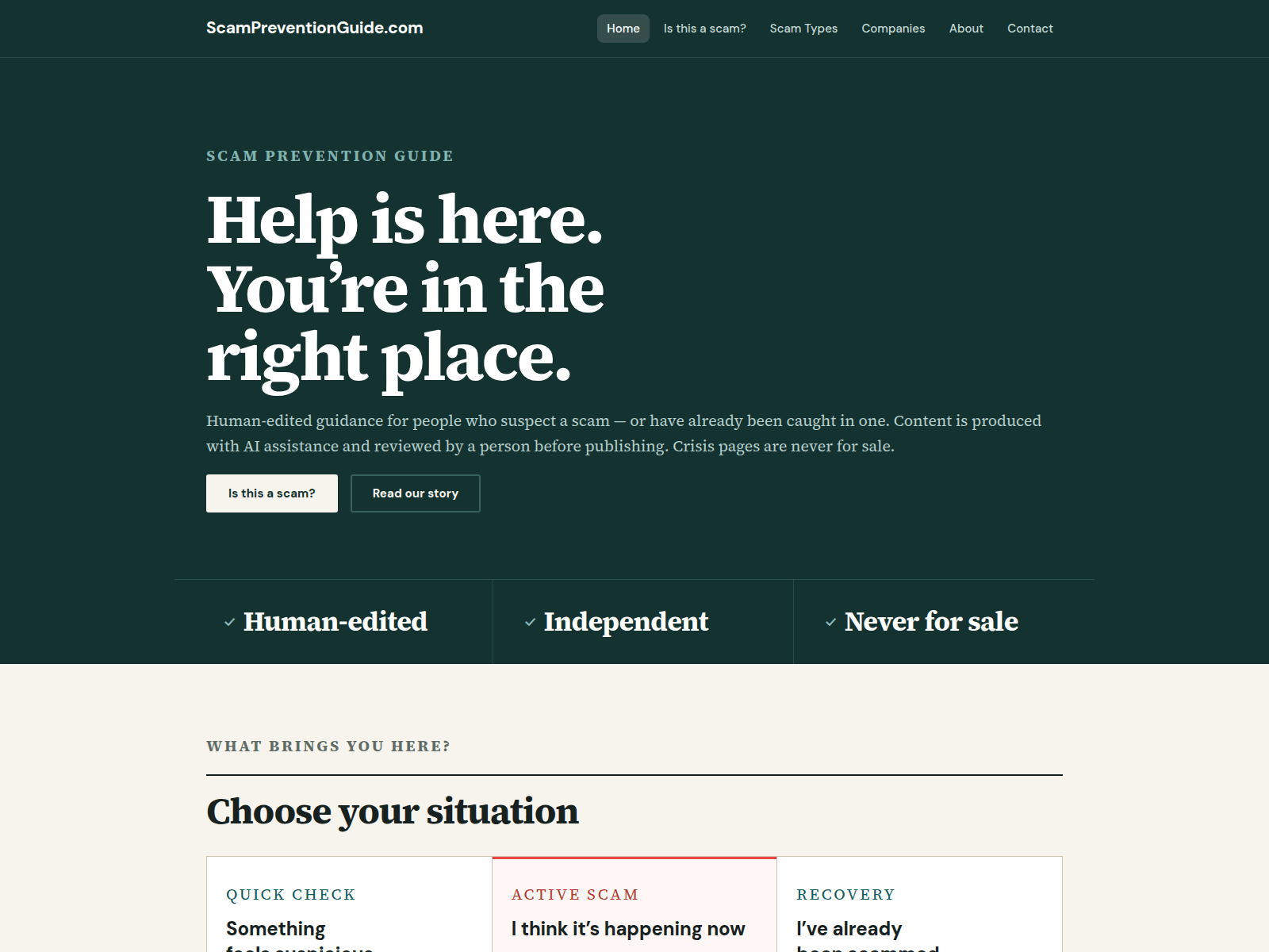 Screenshot of scampreventionguide.com