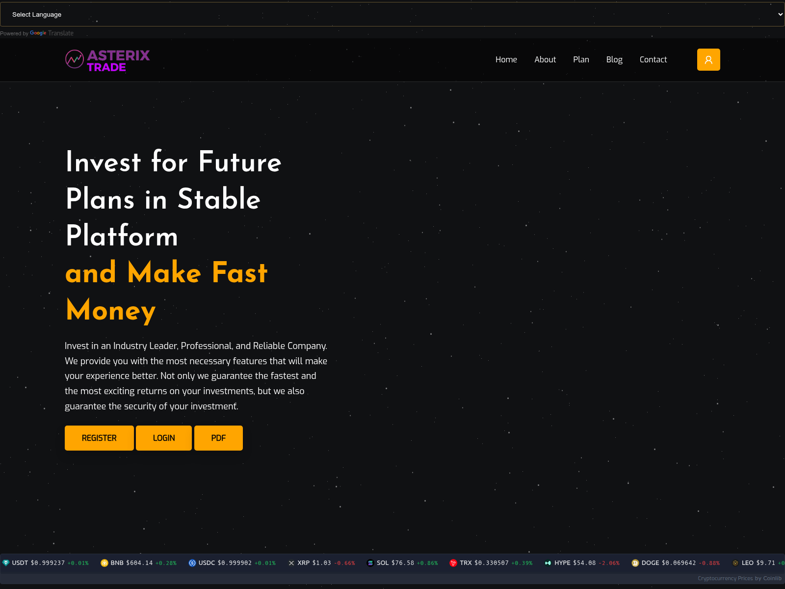 Screenshot of theasterixtrade.com