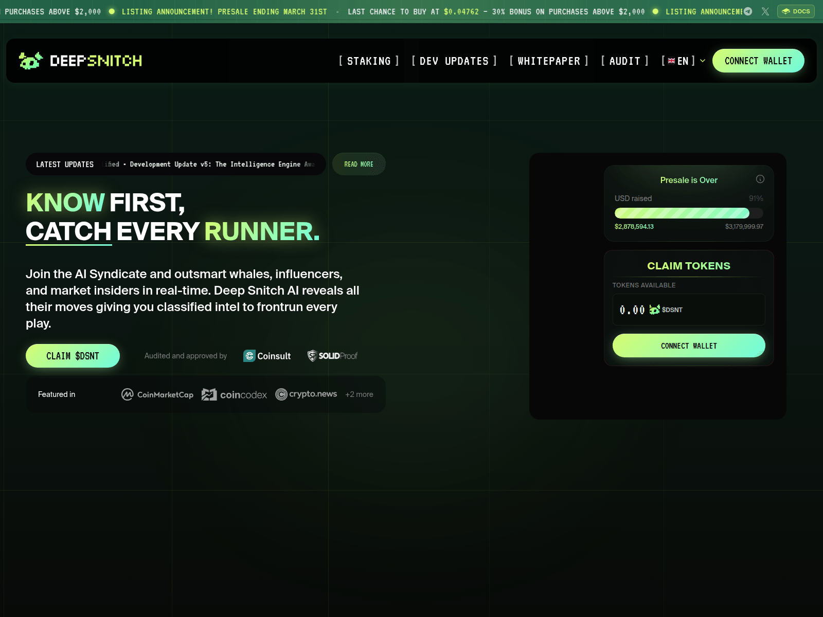 Screenshot of deepsnitchs-ai.claims