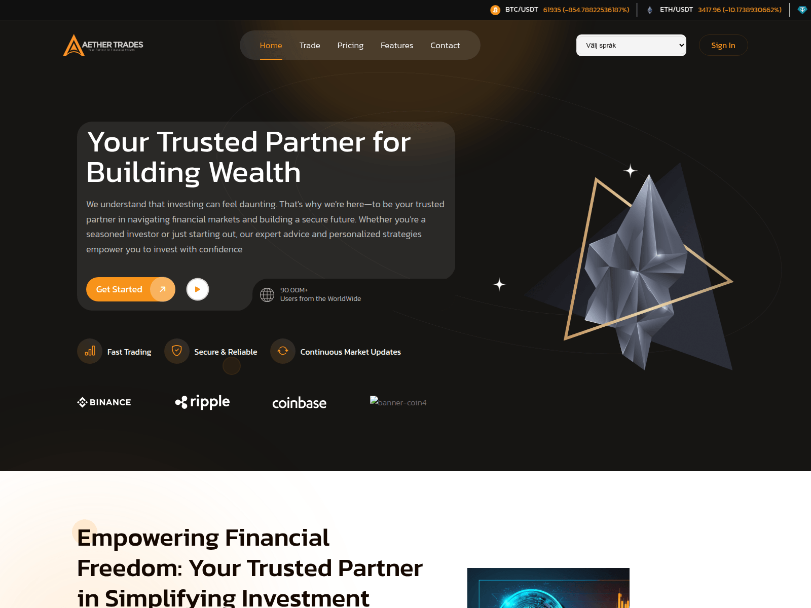 Знімок екрана aethertrades.com
