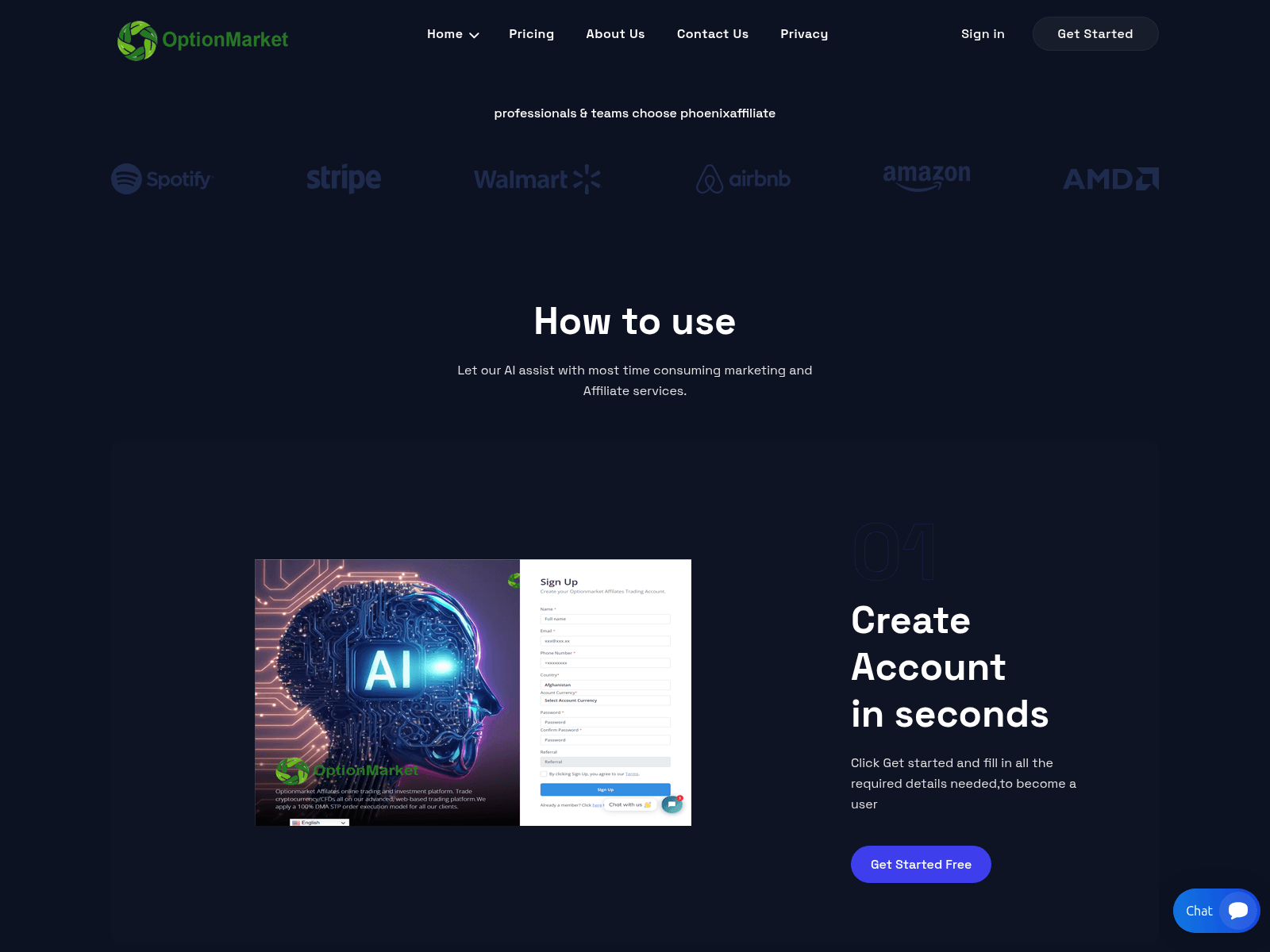 Знімок екрана optionmarketaffilates.com